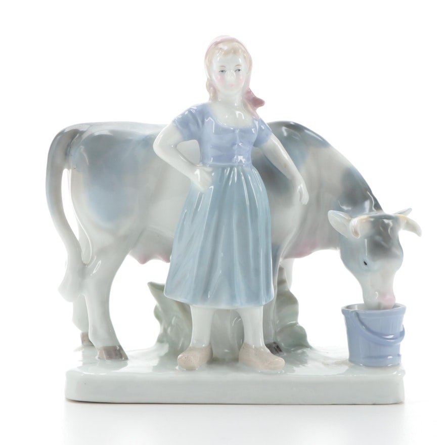 Blue Danube China Milkmaid Figurine, Mid to Late 20th Century