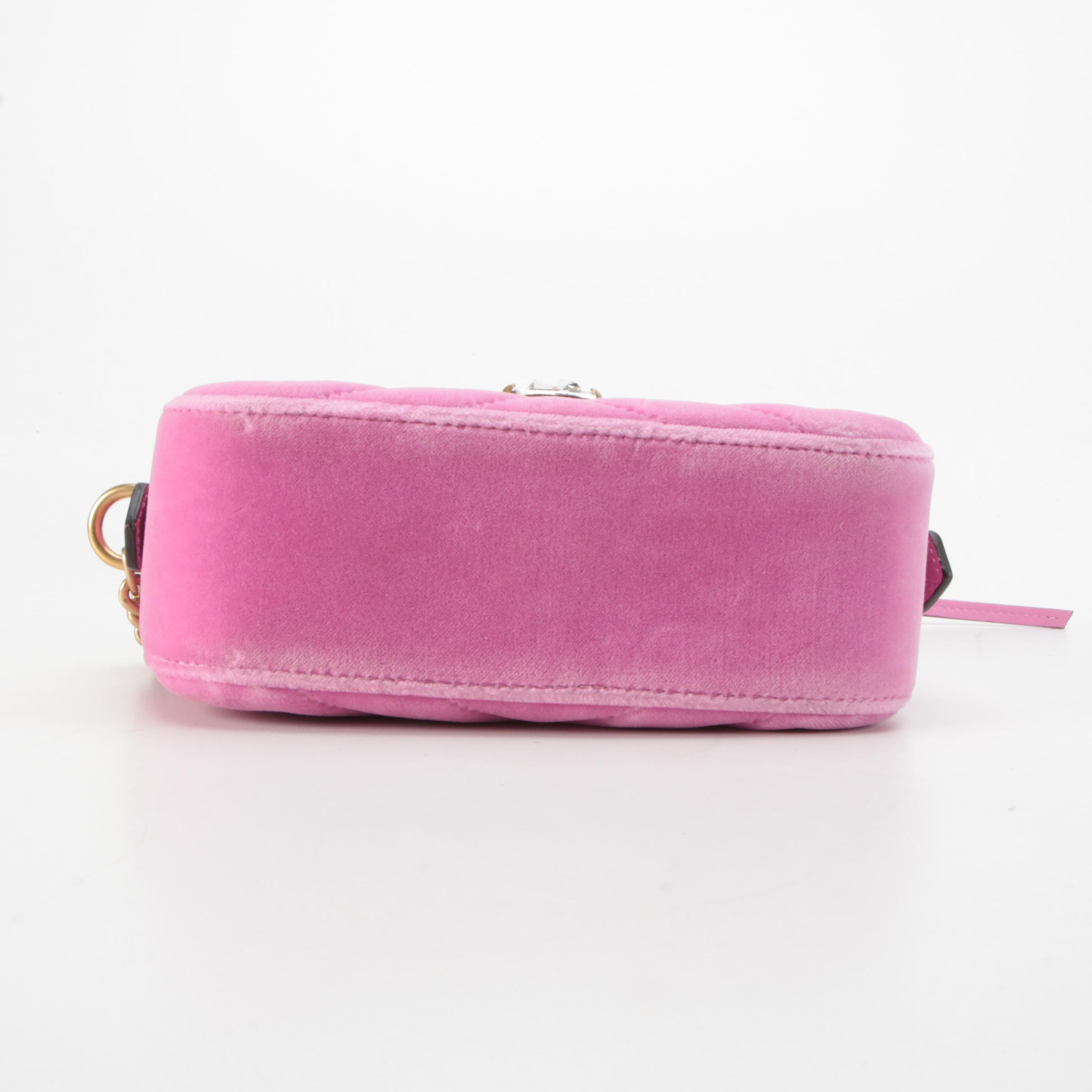 Gucci Marmont Double GG Rhinestone Embellished Mini Camera Bag in Pink Velvet