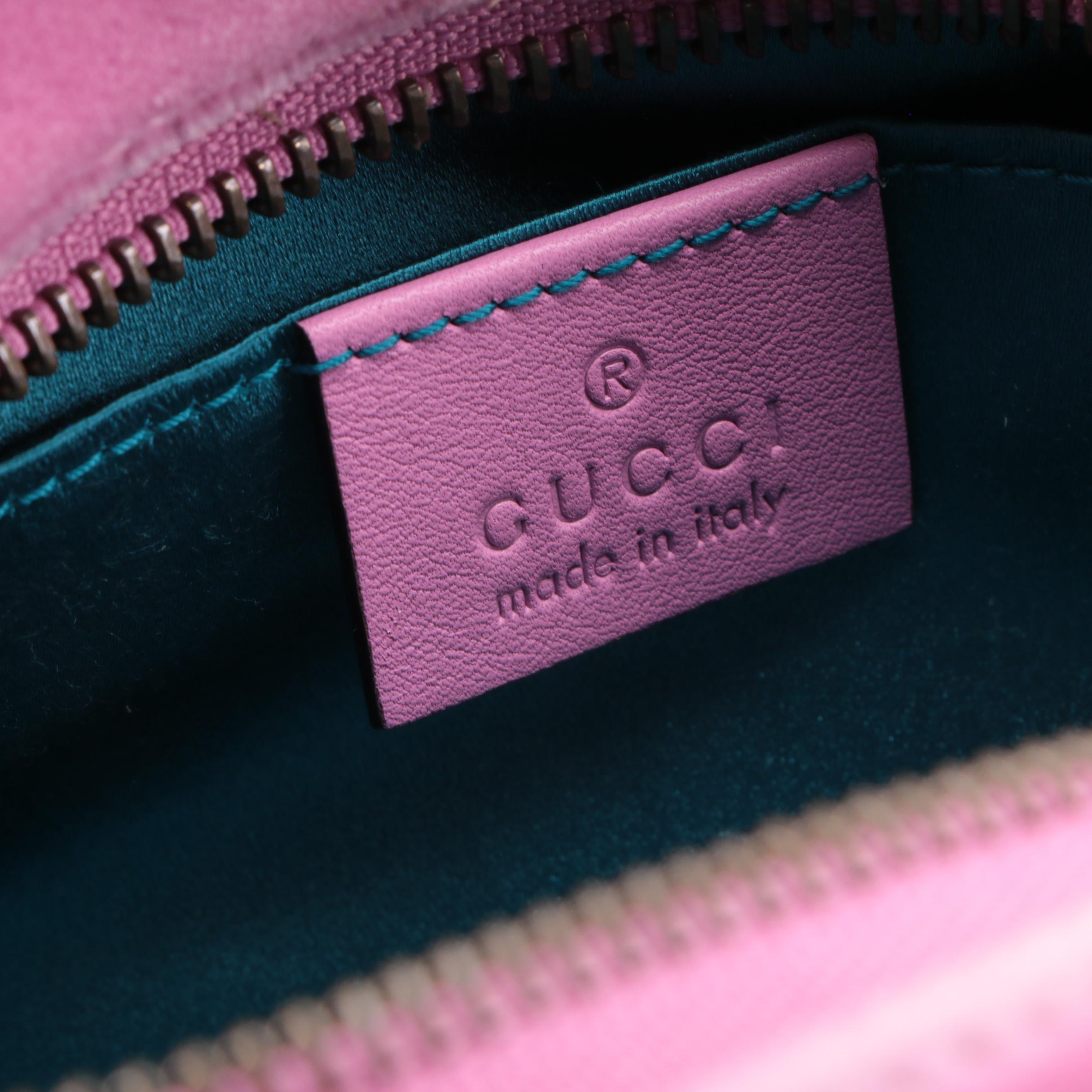 Gucci Marmont Double GG Rhinestone Embellished Mini Camera Bag in Pink Velvet