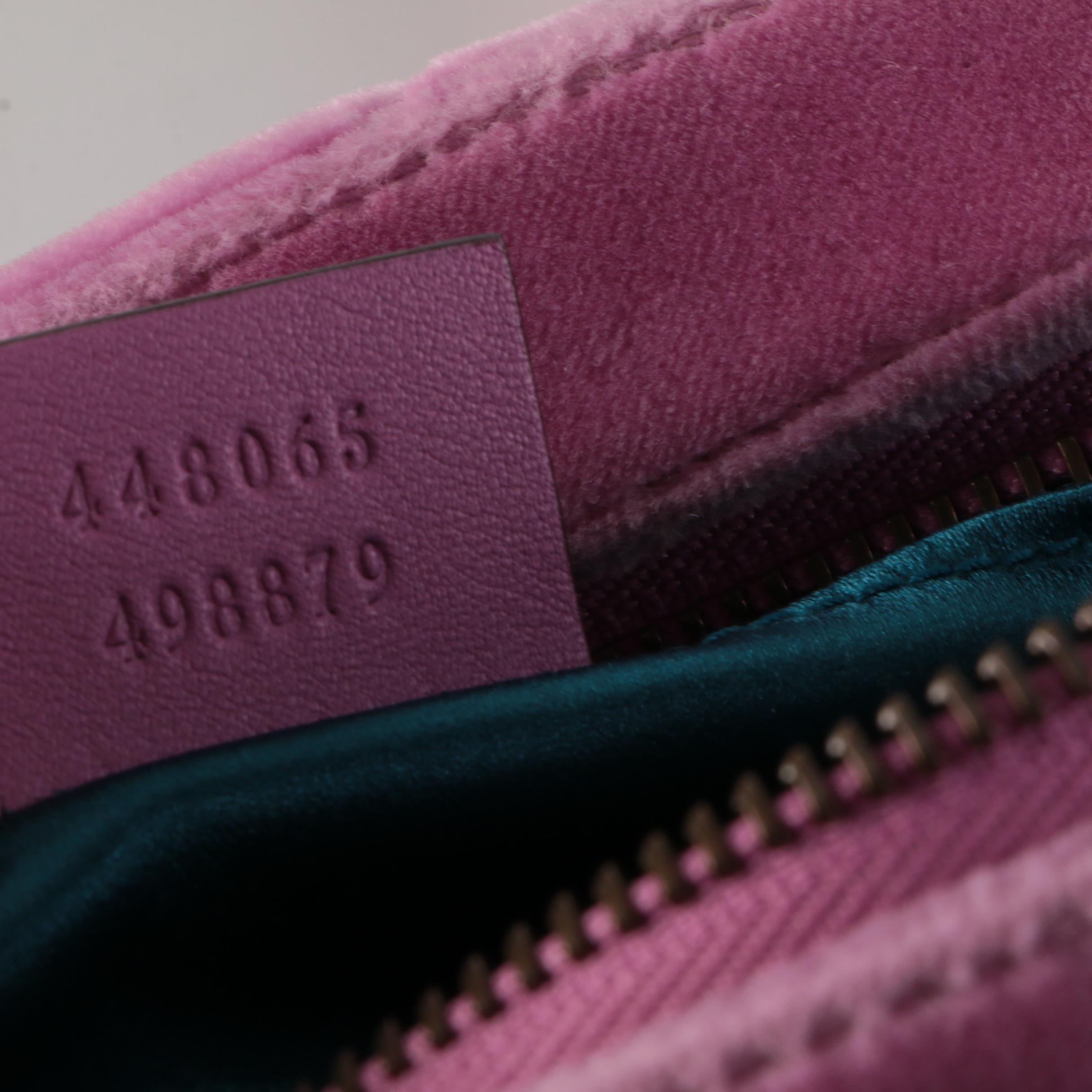 Gucci Marmont Double GG Rhinestone Embellished Mini Camera Bag in Pink Velvet