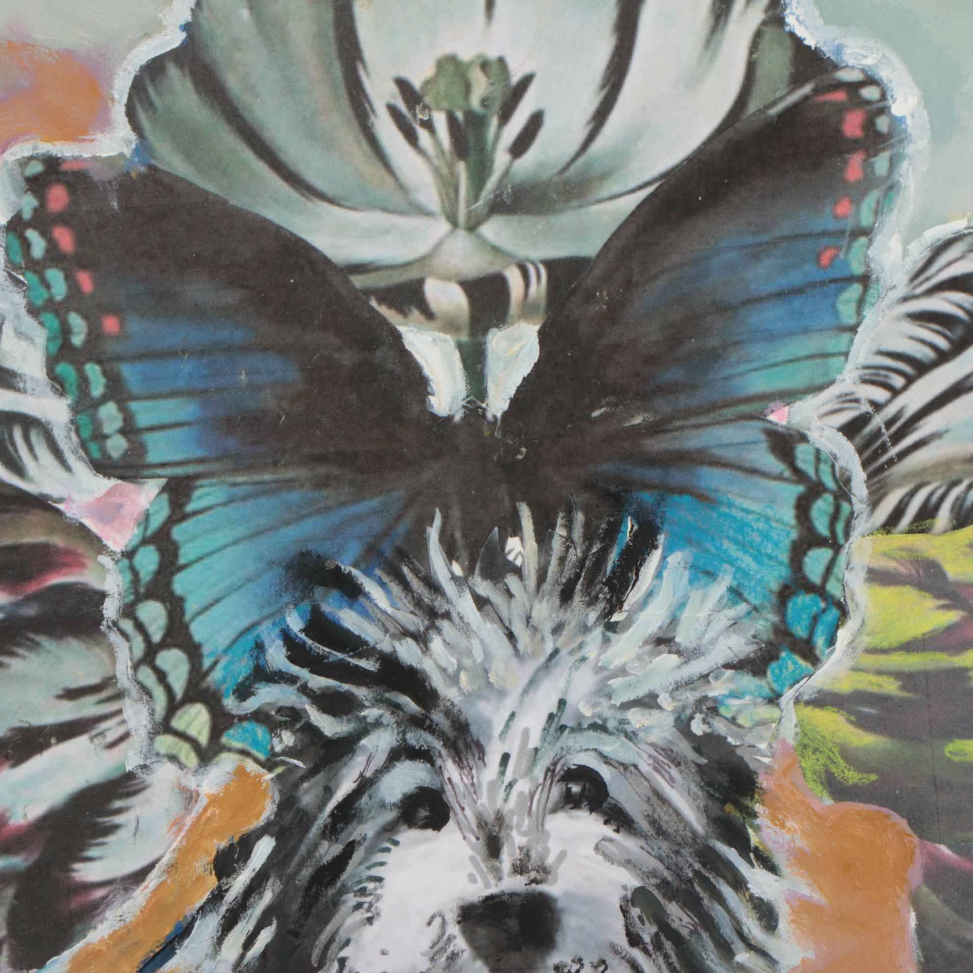 Maggie Smith Mixed Media Painting of Irish Wolfhound with Butterflies