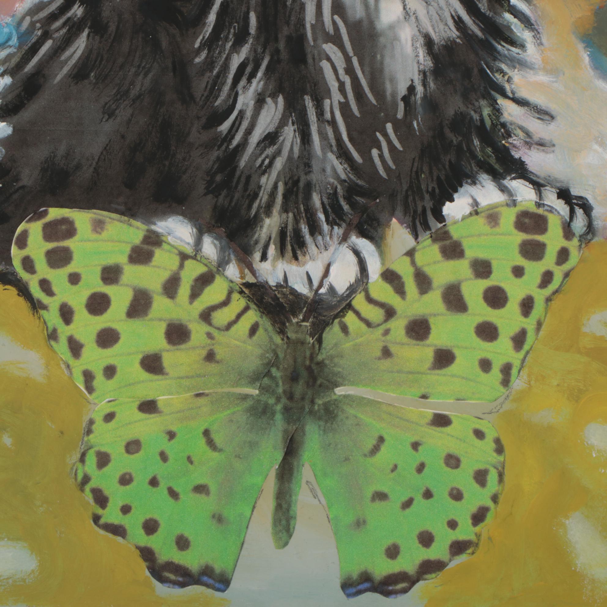 Maggie Smith Mixed Media Painting of Irish Wolfhound with Butterflies