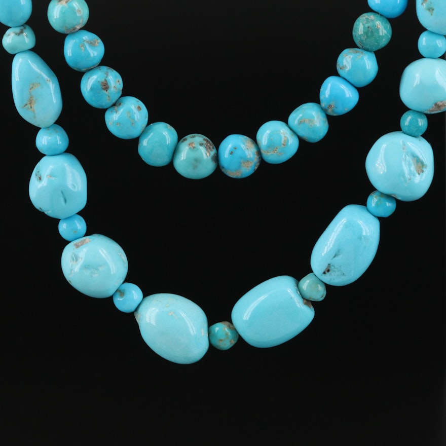 Turquoise, Faux Turquoise and Amazonite Beaded Necklaces with Sterling Clasps