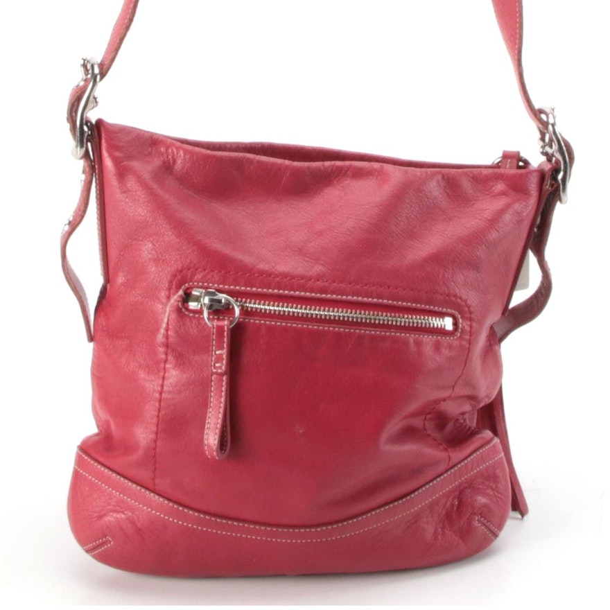 Coach Slim Duffle Shoulder Bag in Red Leather with Tassel