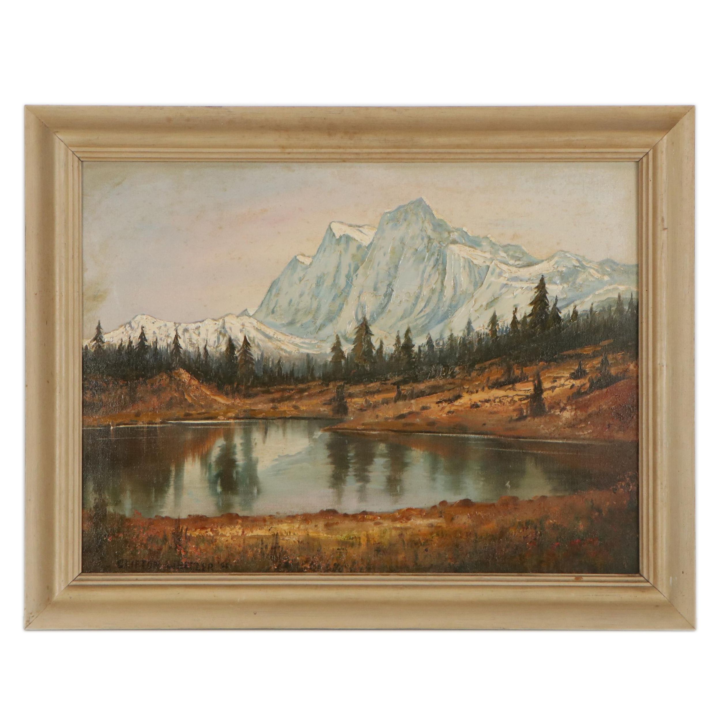Clifton Wheeler Oil Painting of Mountain Lake, 1951
