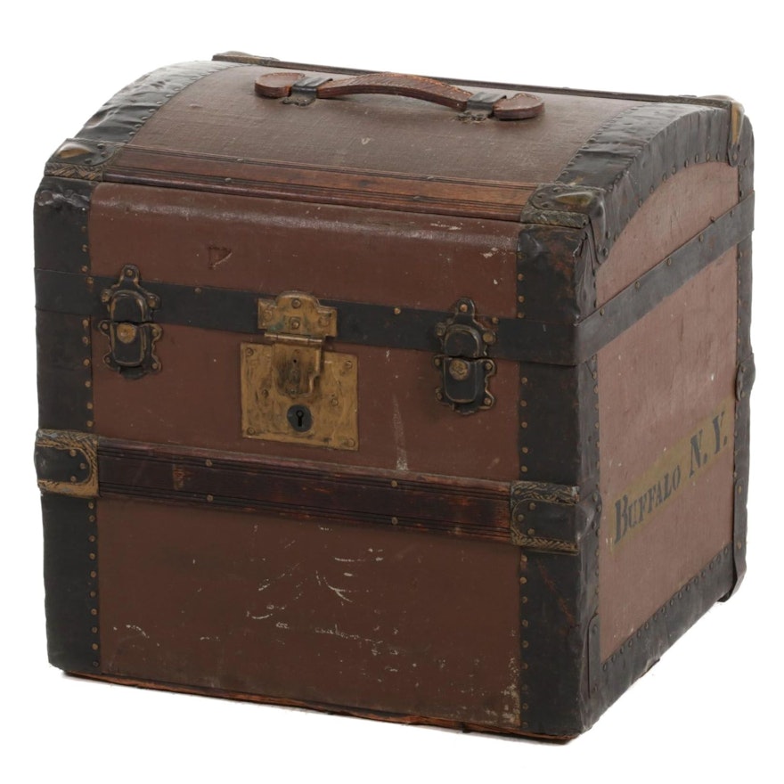 Victorian Slatted Wood and Metal Hat Box or Trunk