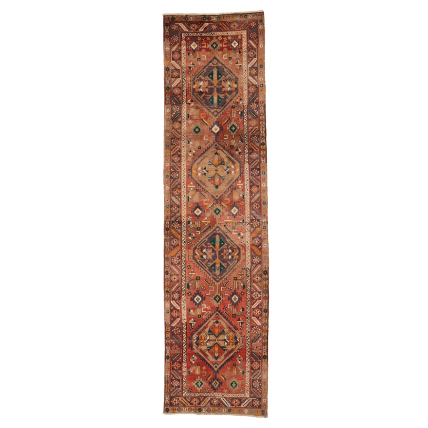 3'8 x 14'1 Hand-Knotted Wool Persian Qashqai Wool Long Rug