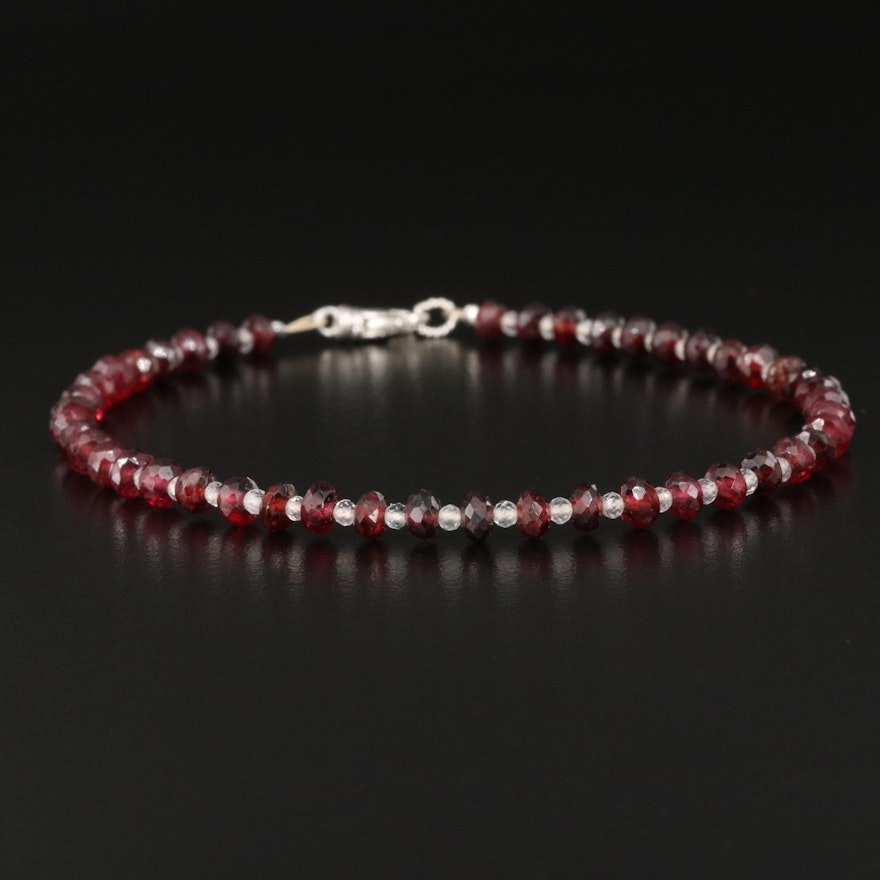 Garnet and Topaz Beaded Bracelet with Sterling Clasp