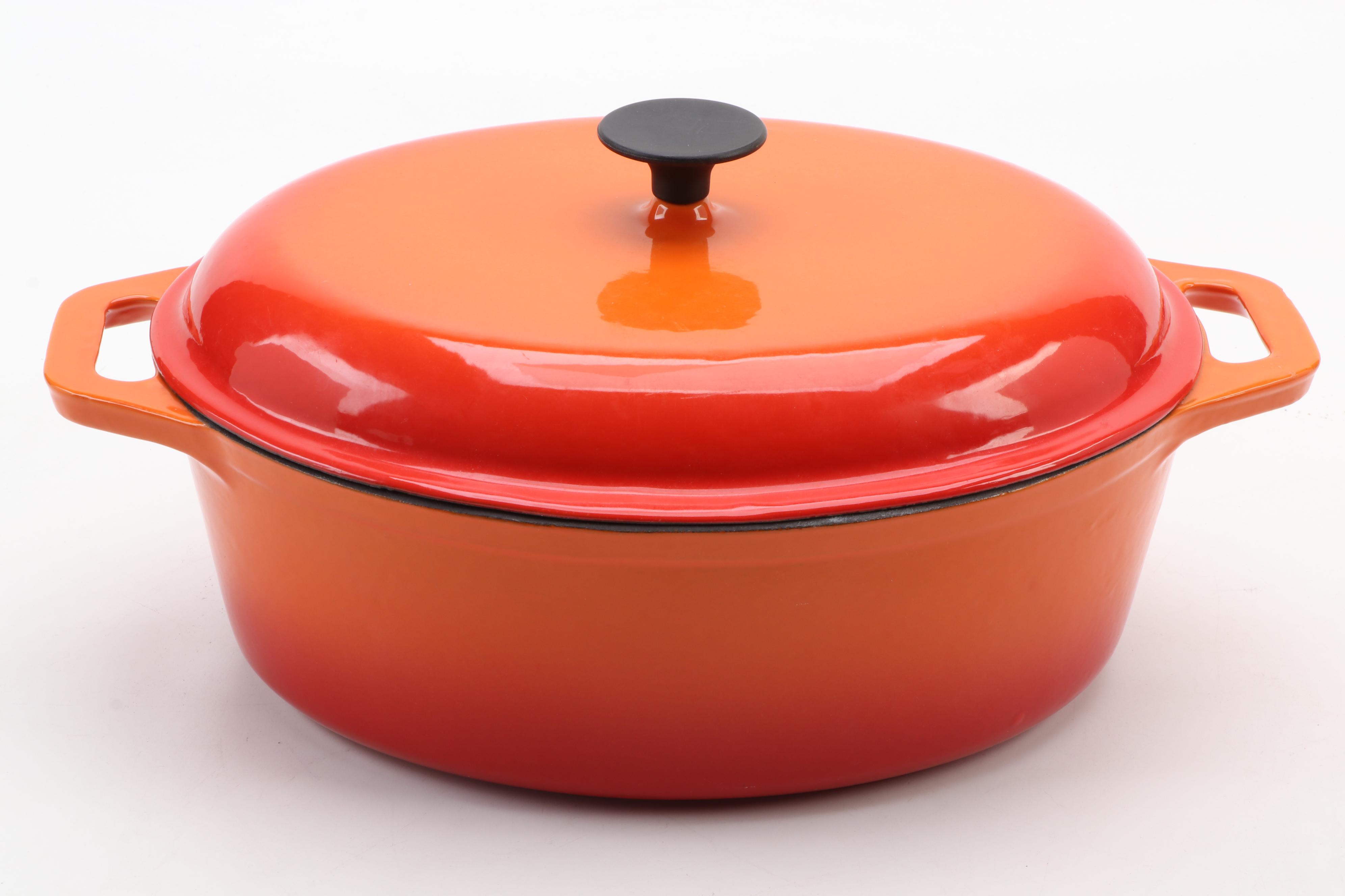 Red and Orange Enameled Cast Iron Dutch Ovens
