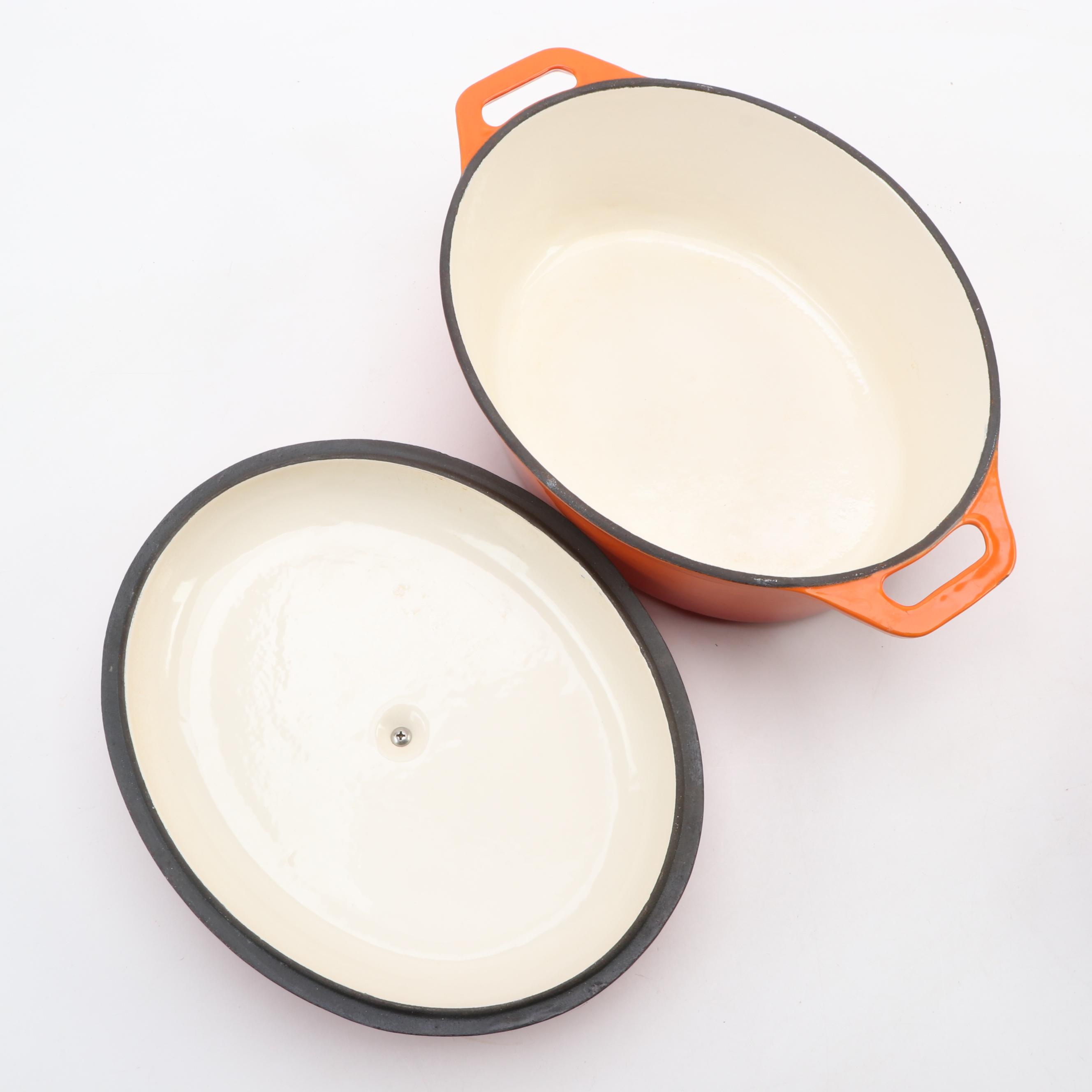 Red and Orange Enameled Cast Iron Dutch Ovens