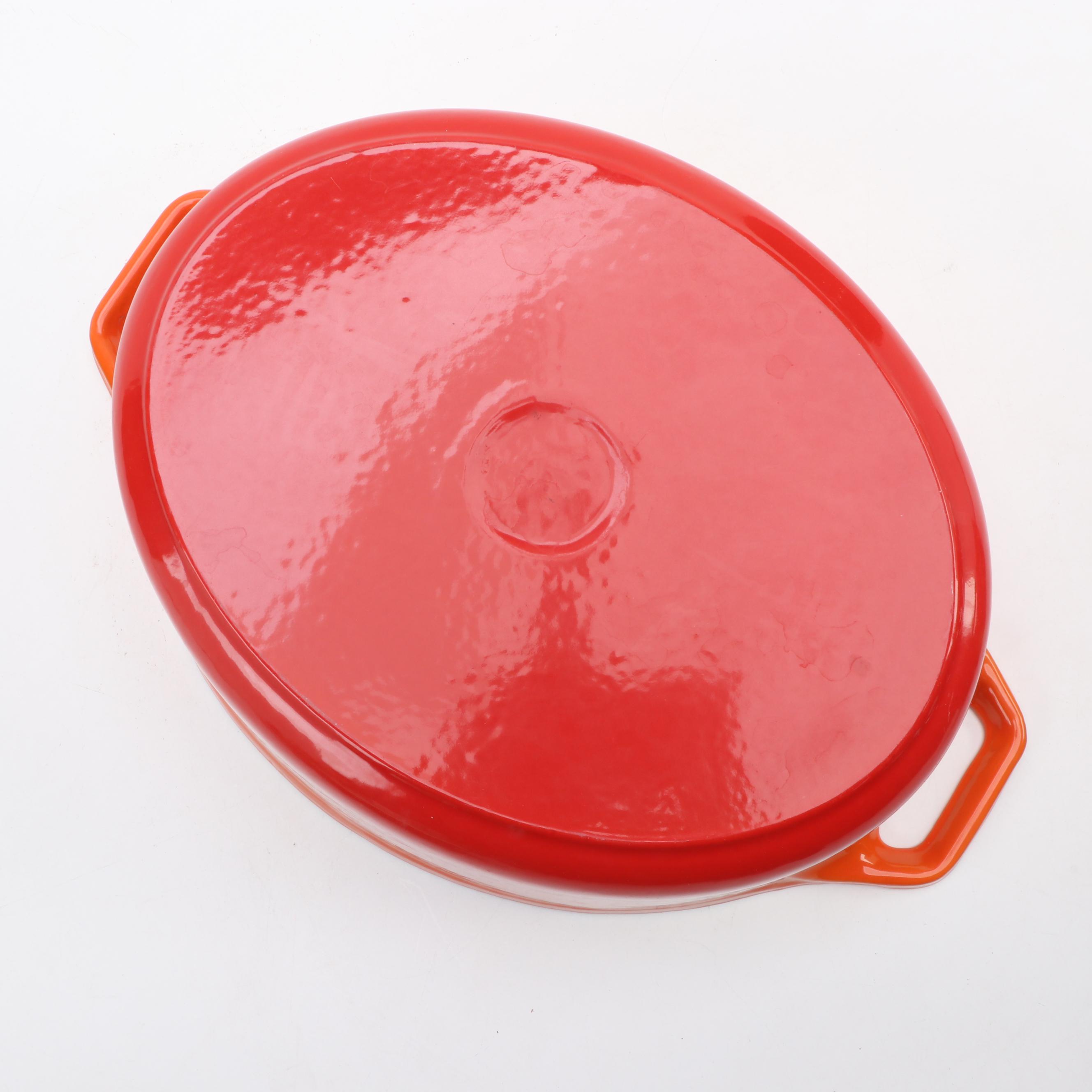 Red and Orange Enameled Cast Iron Dutch Ovens