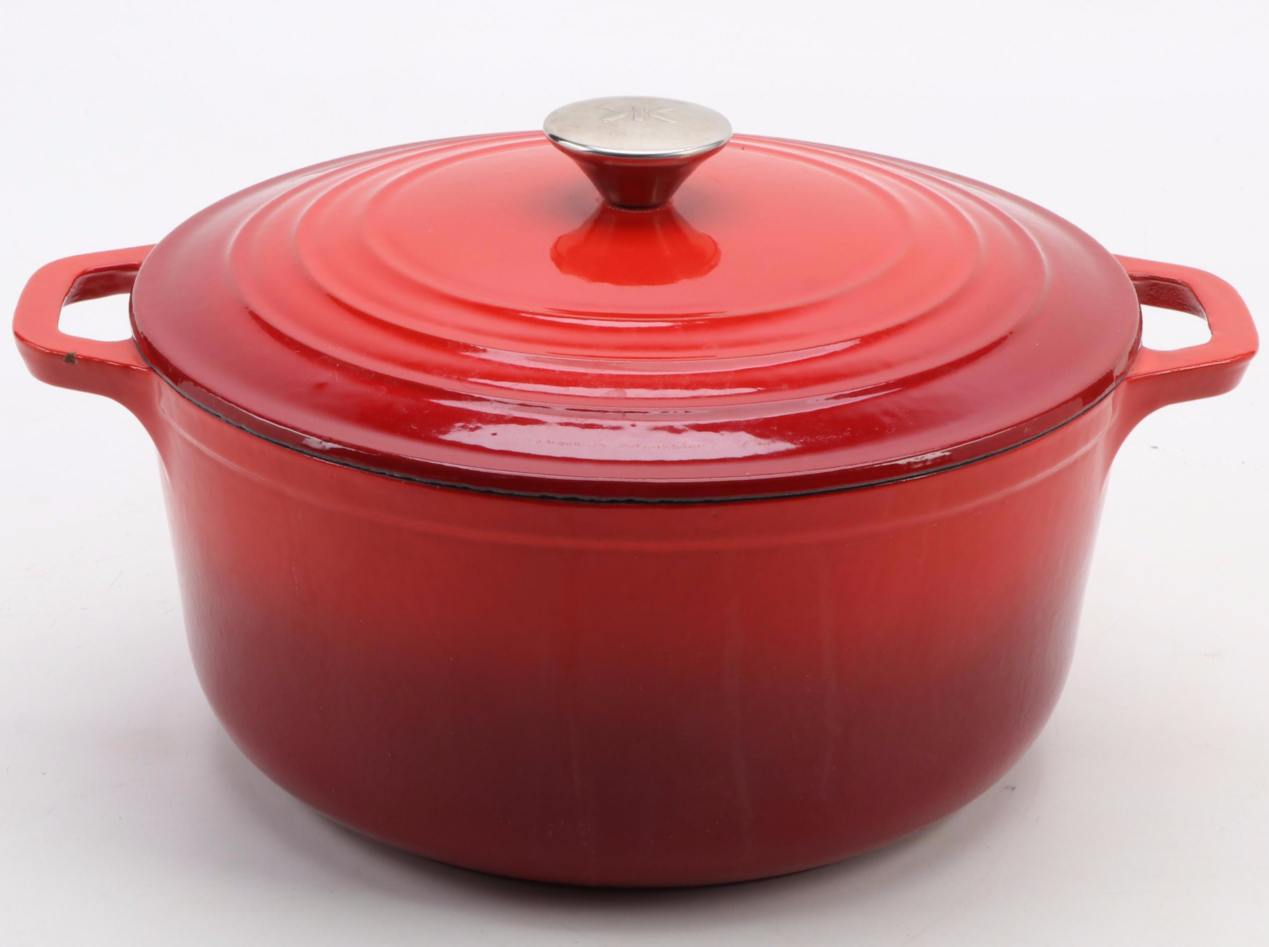 Red and Orange Enameled Cast Iron Dutch Ovens