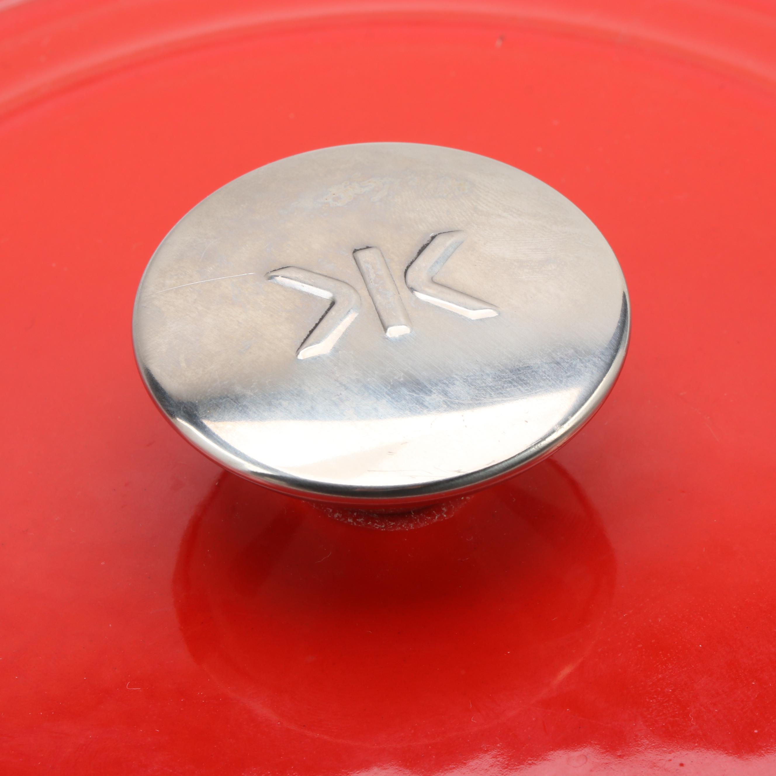 Red and Orange Enameled Cast Iron Dutch Ovens