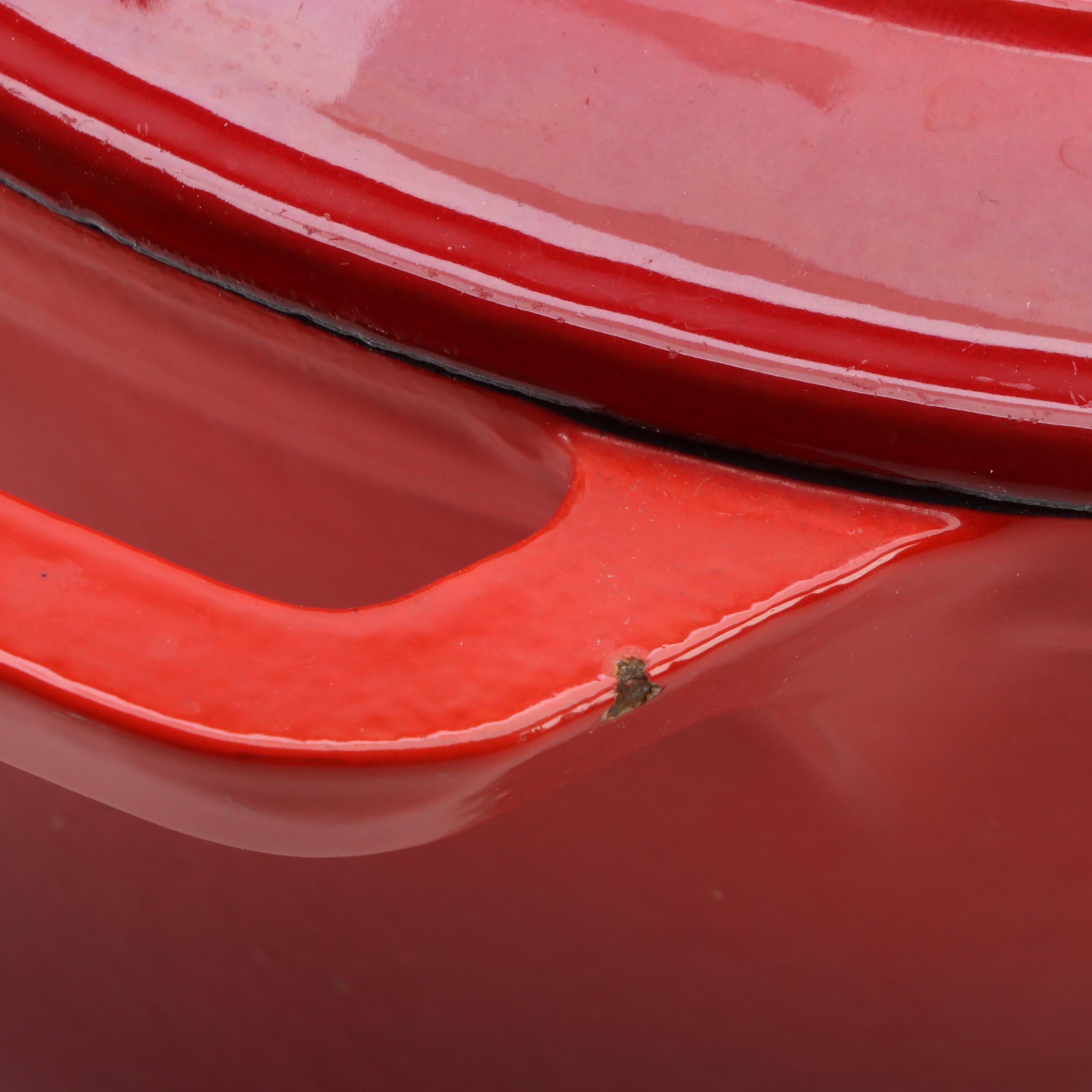 Red and Orange Enameled Cast Iron Dutch Ovens