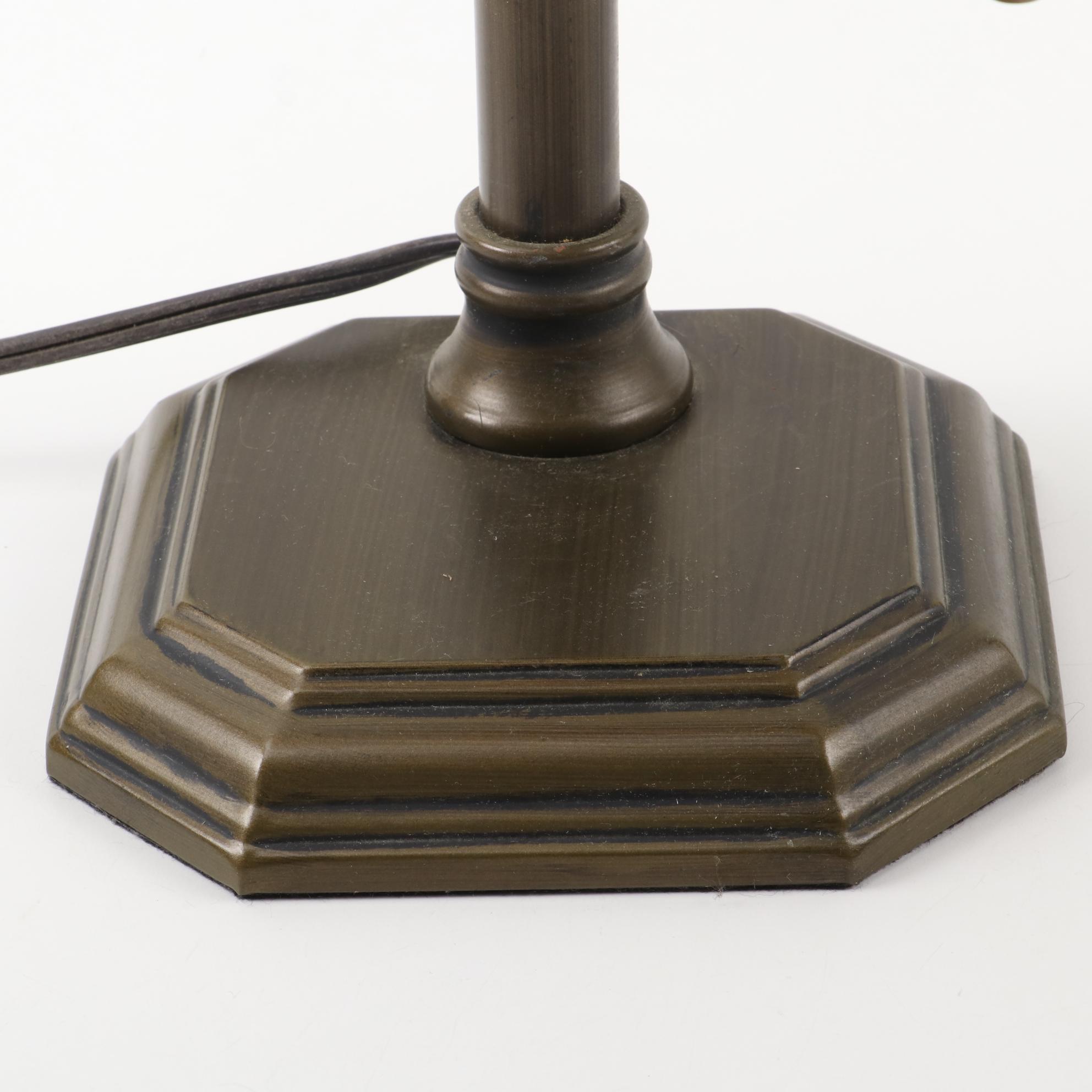 Tiffany Style Slag Glass Desk Lamp on Patinated Metal Base, 21st Century