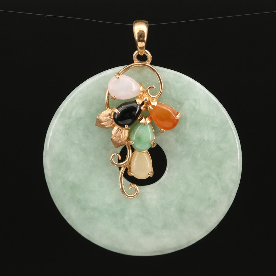 14K Multicolor Jadeite Bi Disk Pendant