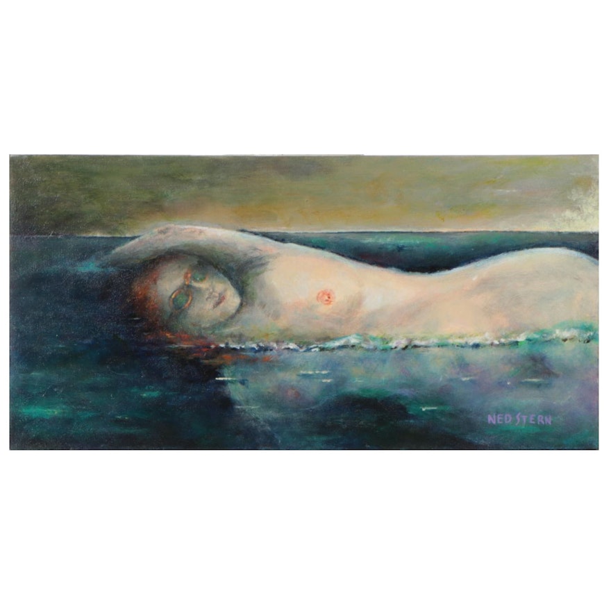Ned Stern Acrylic Painting "Swimming Nude," 2011