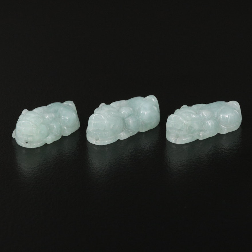 Carved Jadeite Chinese Guardian Lion Pendants