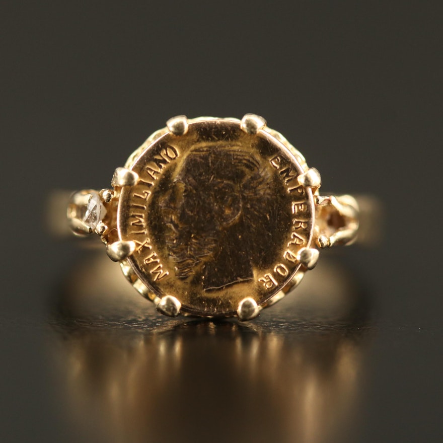 14K Ring with 10K Reproduction Foreign Coin