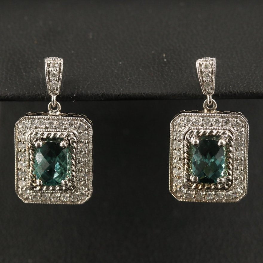 14K Tourmaline and Diamond Dangle Earrings