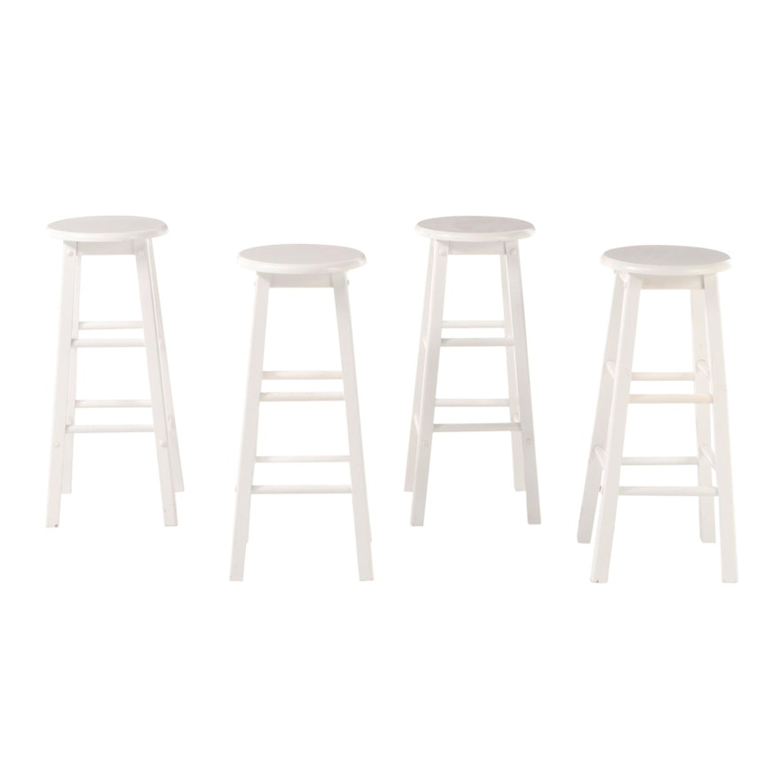 Four White-Painted Counter-Height Bar Stools