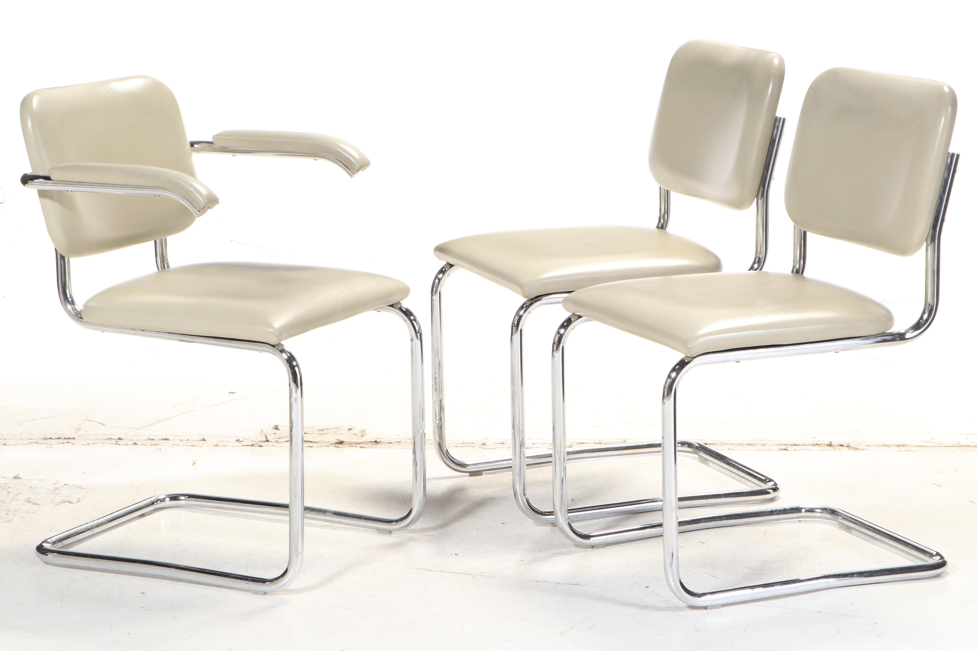 Marcel Breuer for Knoll "Cesca" Seating & Jacques Grange Fossilized Marble Table