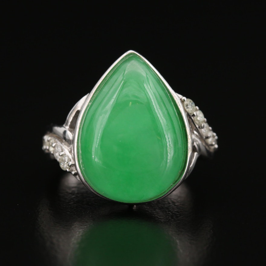 Sterling Jadeite and Diamond Ring