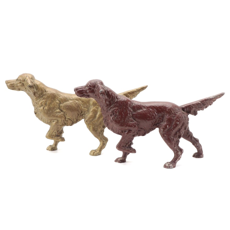 Victorian Painted Cast Metal Hunting Dogs, Late 19th to Early 20th Century