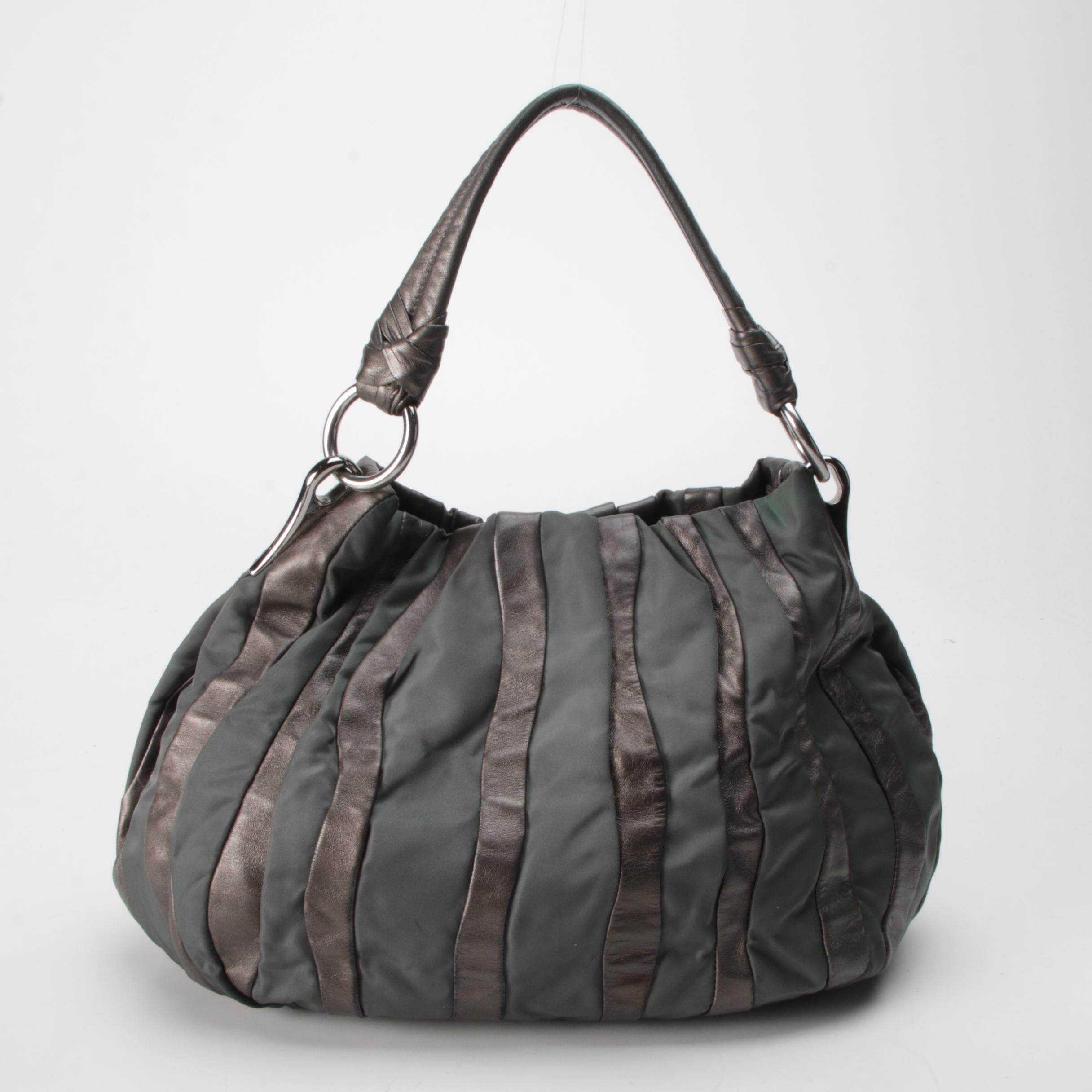 Prada Mordore Hobo Bag in Tessuto and Pewter Nappa Stripes