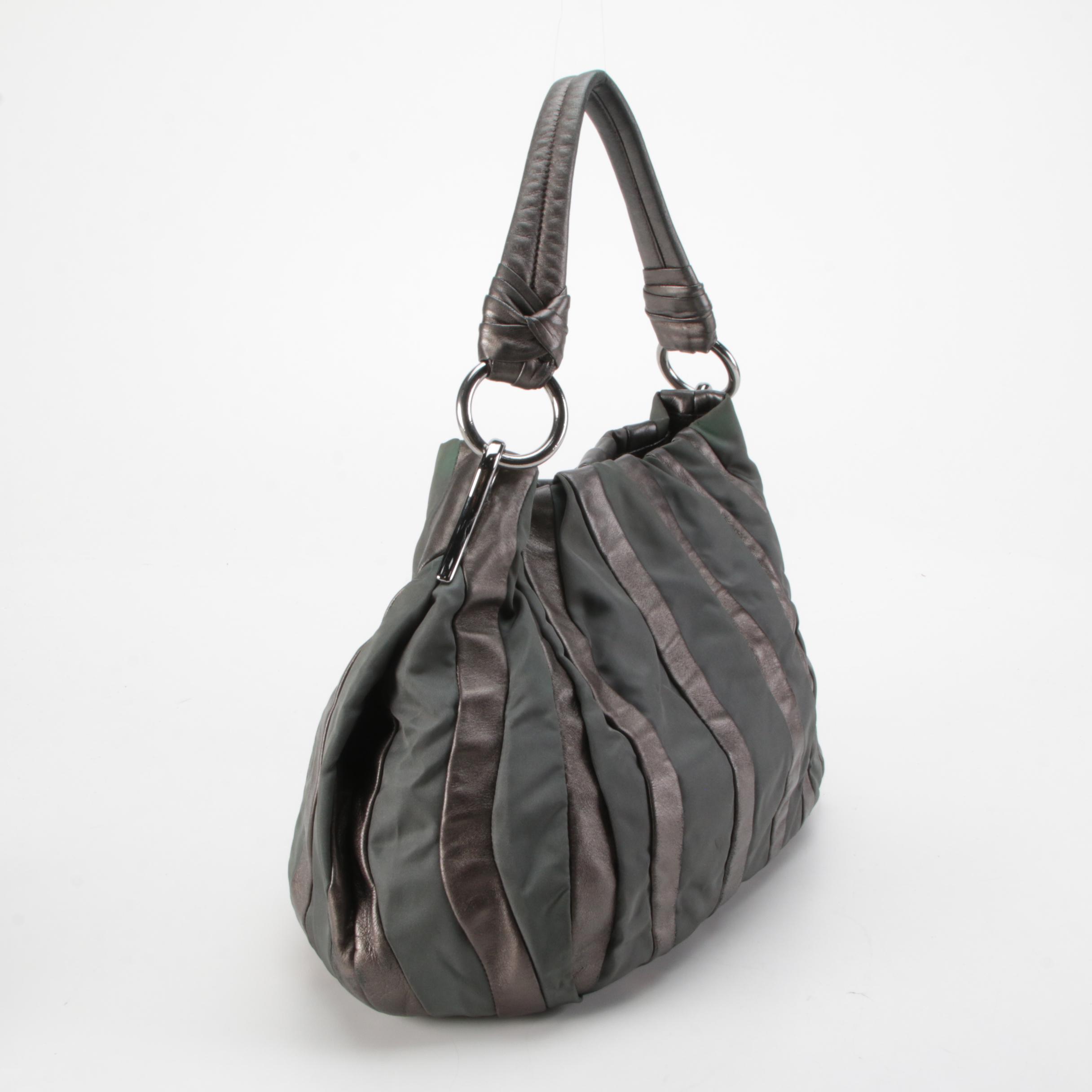 Prada Mordore Hobo Bag in Tessuto and Pewter Nappa Stripes