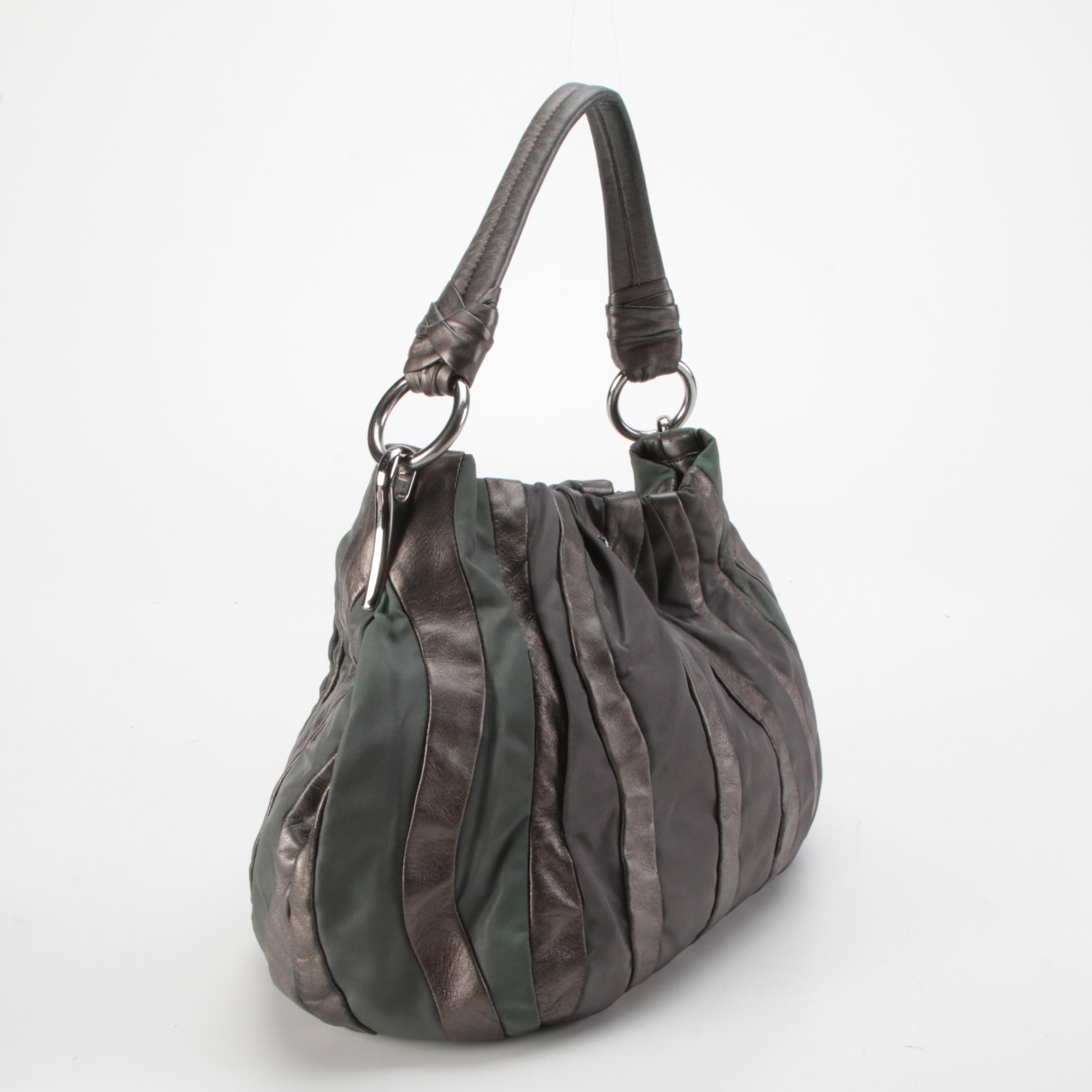 Prada Mordore Hobo Bag in Tessuto and Pewter Nappa Stripes