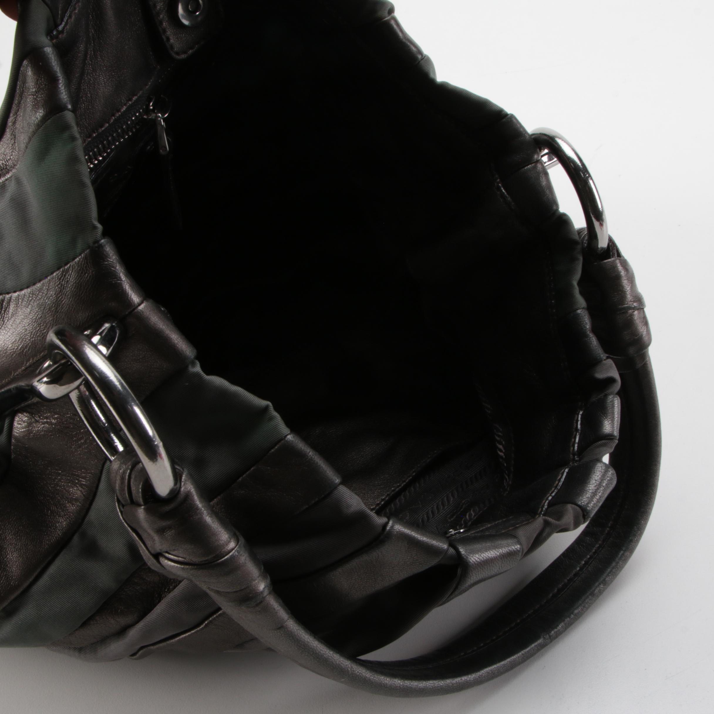 Prada Mordore Hobo Bag in Tessuto and Pewter Nappa Stripes