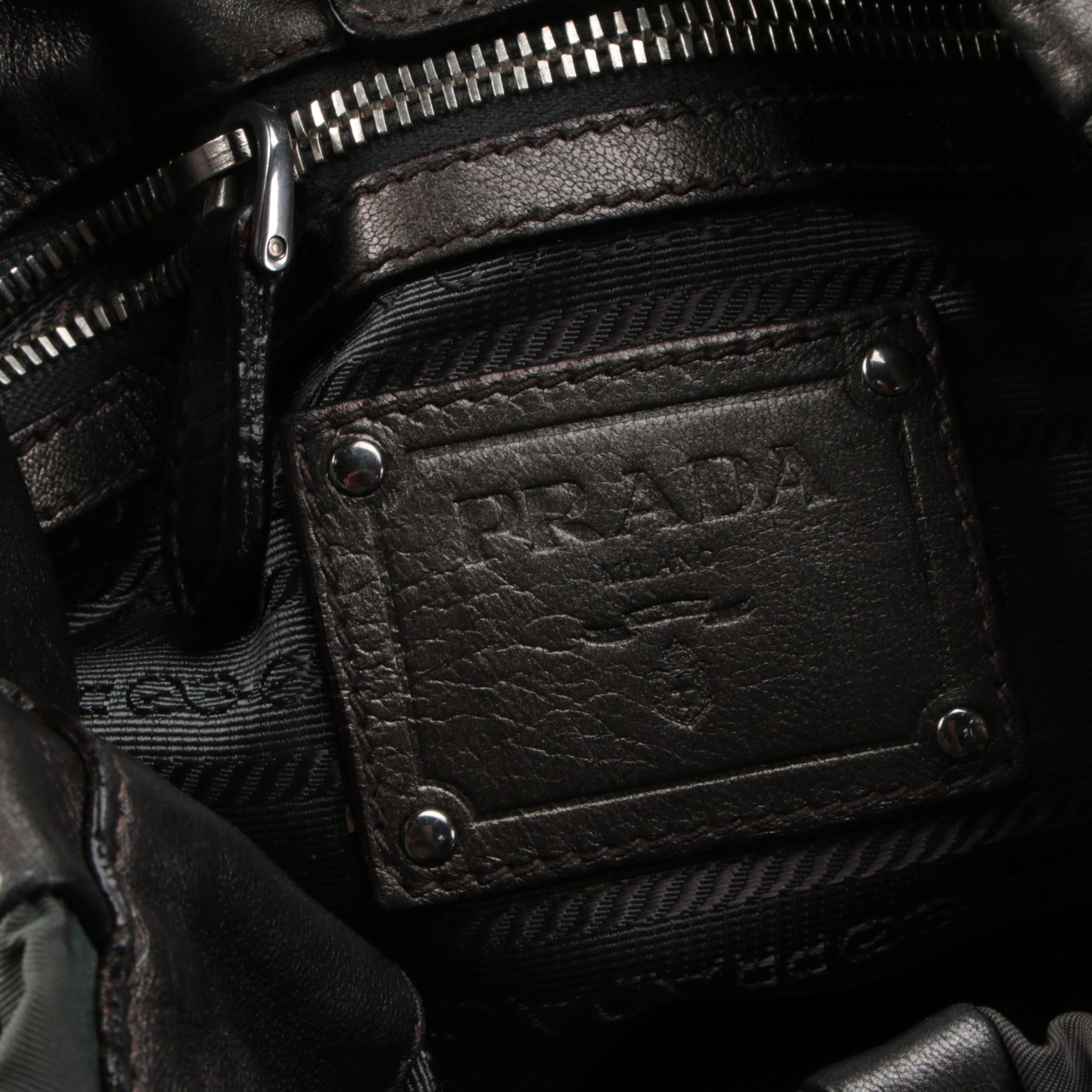 Prada Mordore Hobo Bag in Tessuto and Pewter Nappa Stripes