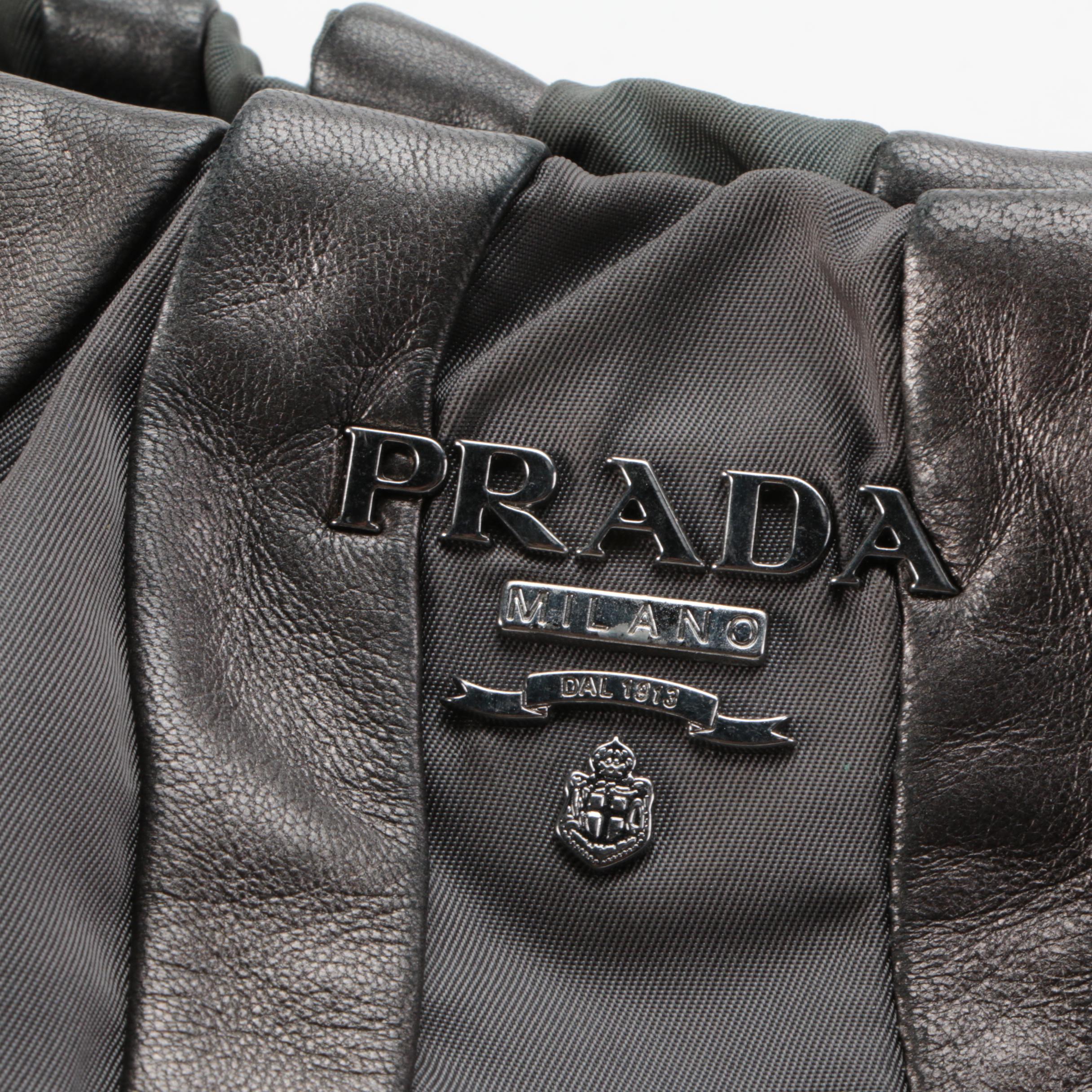 Prada Mordore Hobo Bag in Tessuto and Pewter Nappa Stripes