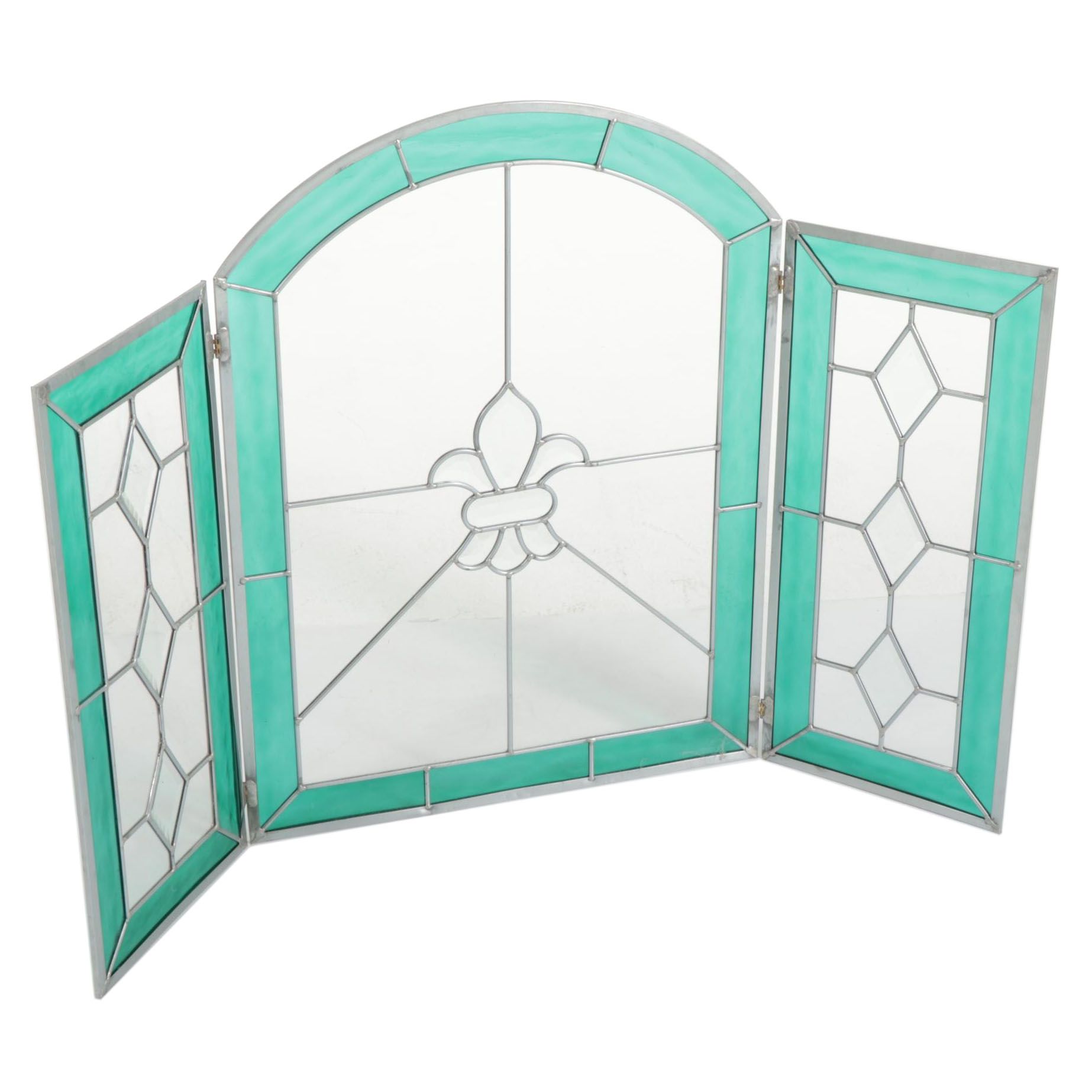 Stained Glass Fireplace Trifold Screen