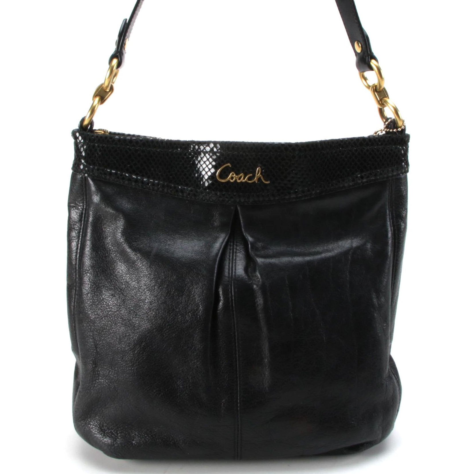 Coach Ashley Hippie Shoulder Bag in Black Grained Leather