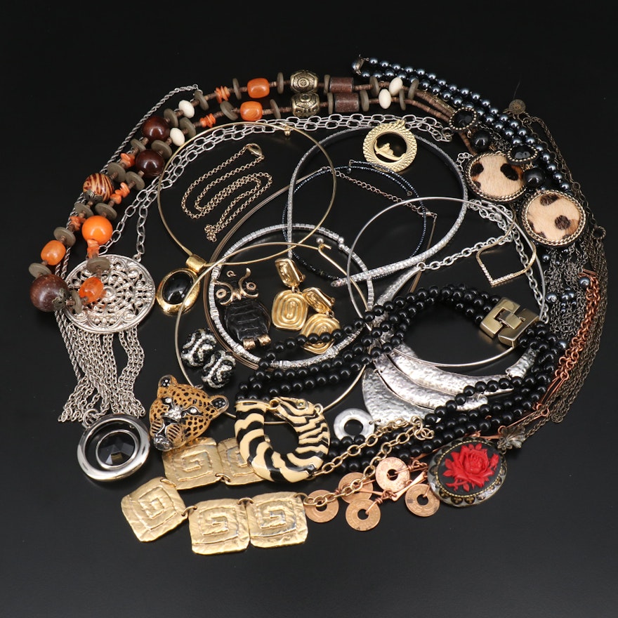 Wood, Coin and Rhinestone Jewelry Including Shelly Cooper and Richard Kerr