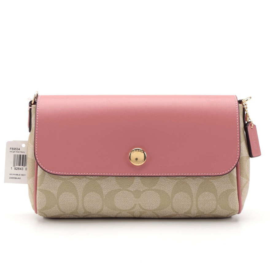 Coach Reversible Crossbody Bag in Light Khaki Signature Canvas and Peony Leather