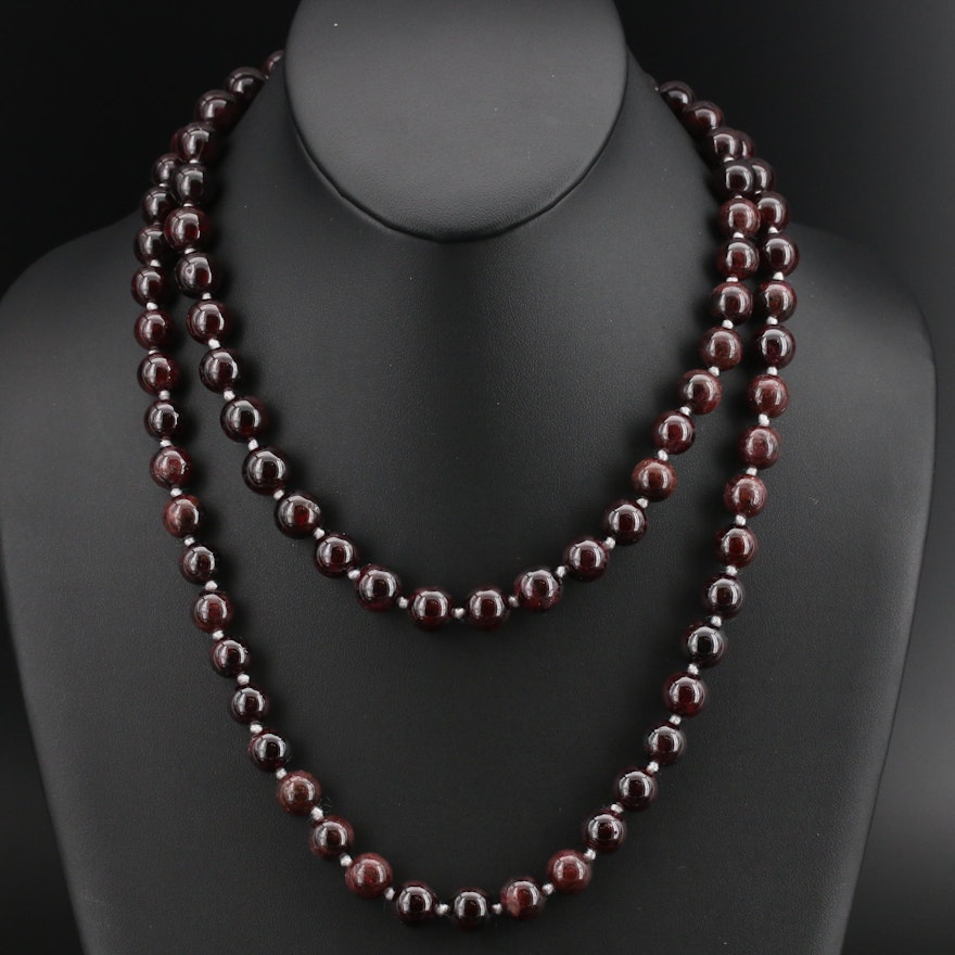 Garnet Beaded Necklace with 10K Clasp