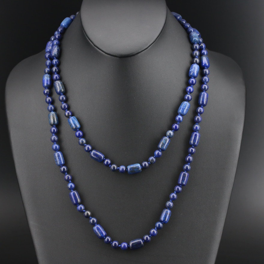 Beaded Lapis Lazuli Necklace with 14K Clasp