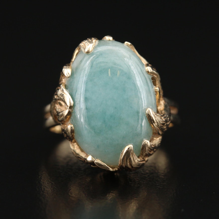 Vintage Scalle 14K Jadeite Organic Design Ring