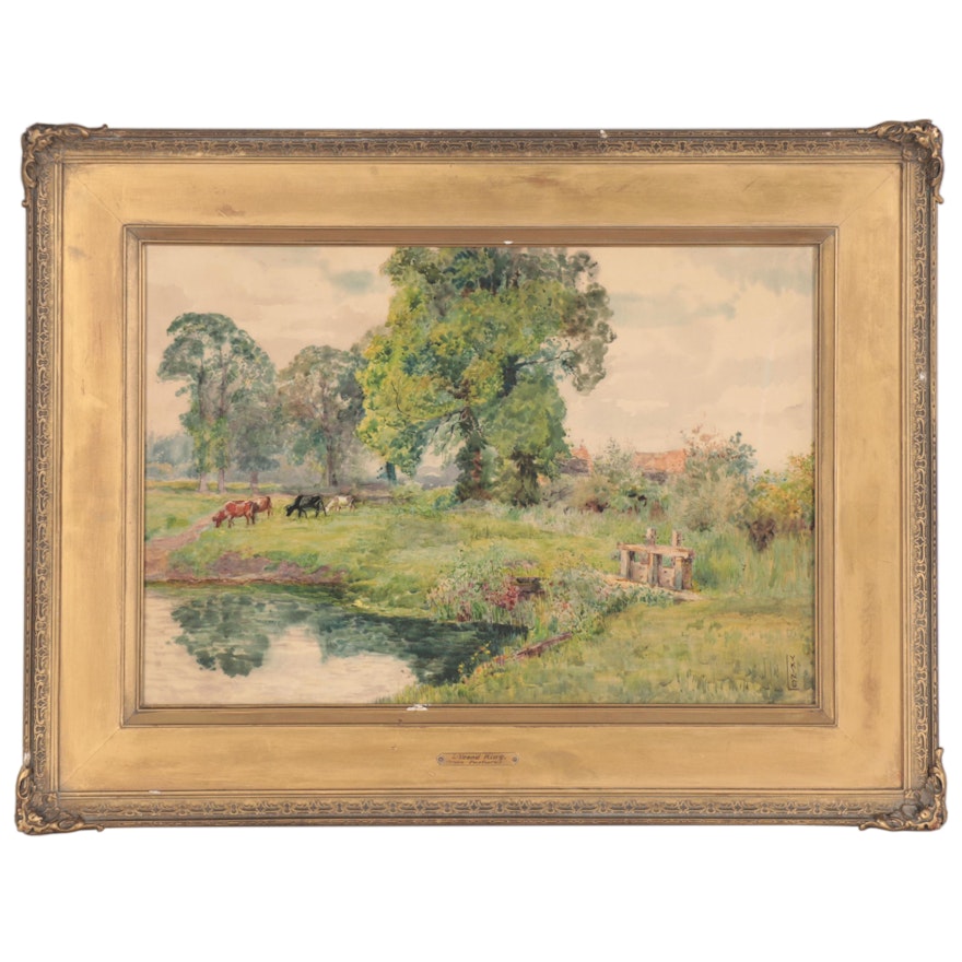 Lillian Yeend King Landscape Watercolor Painting "Green Pastures"