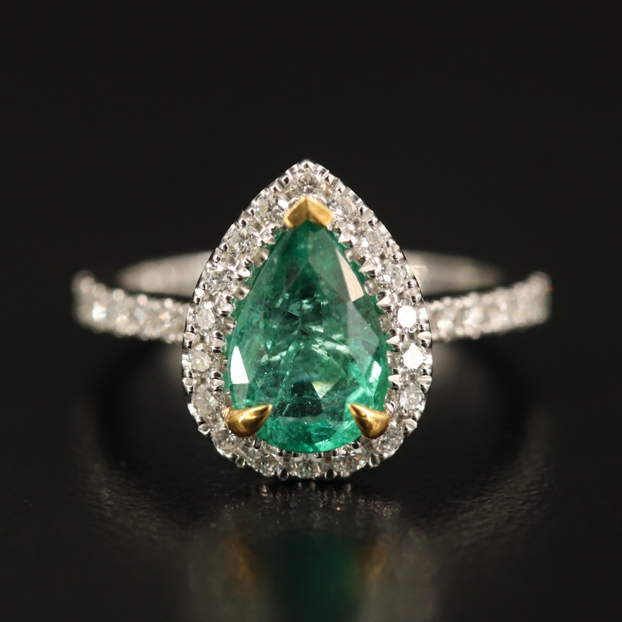 14K 1.37 CT Emerald and Diamond Halo Ring