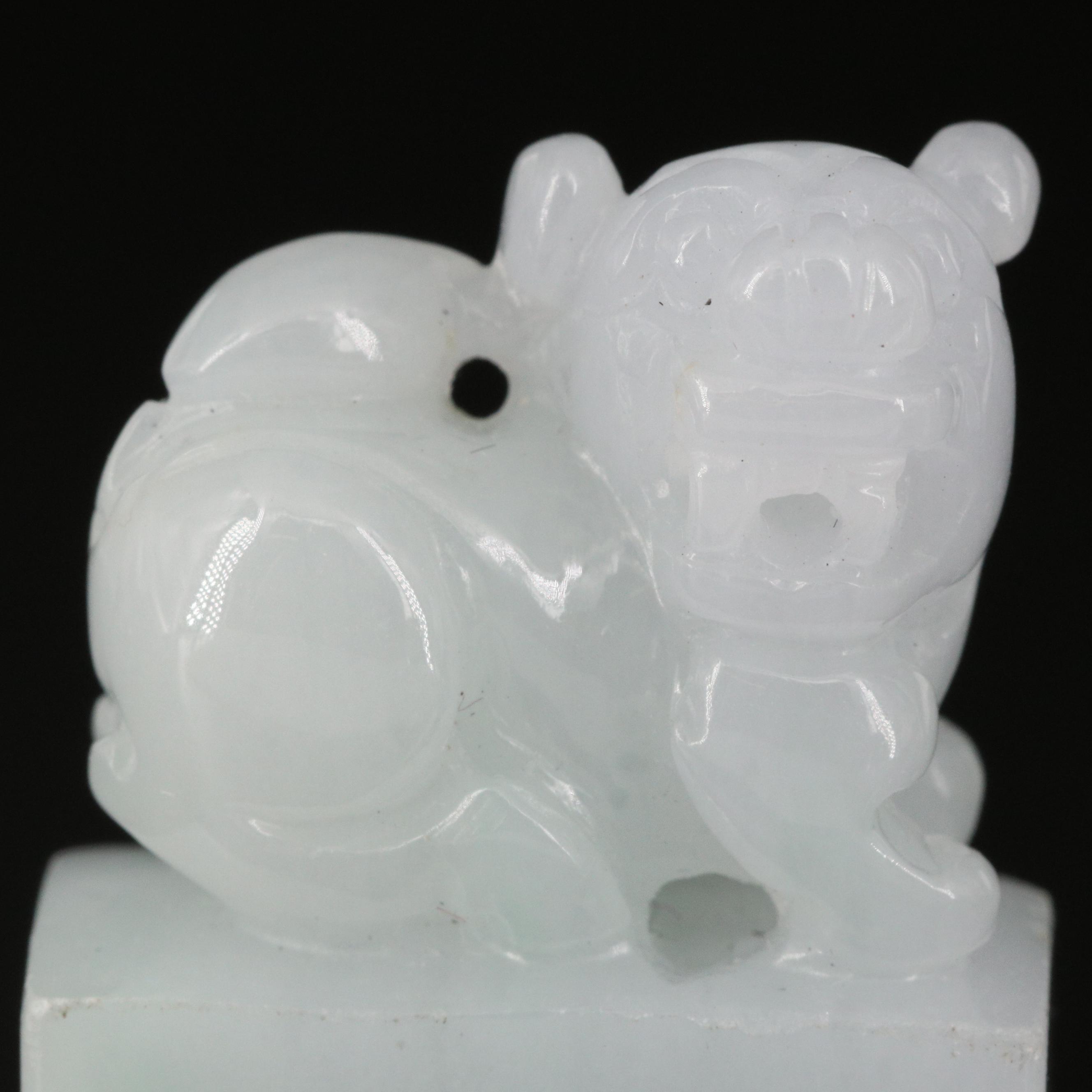 Carved Jadeite Guardian Lion Pendants