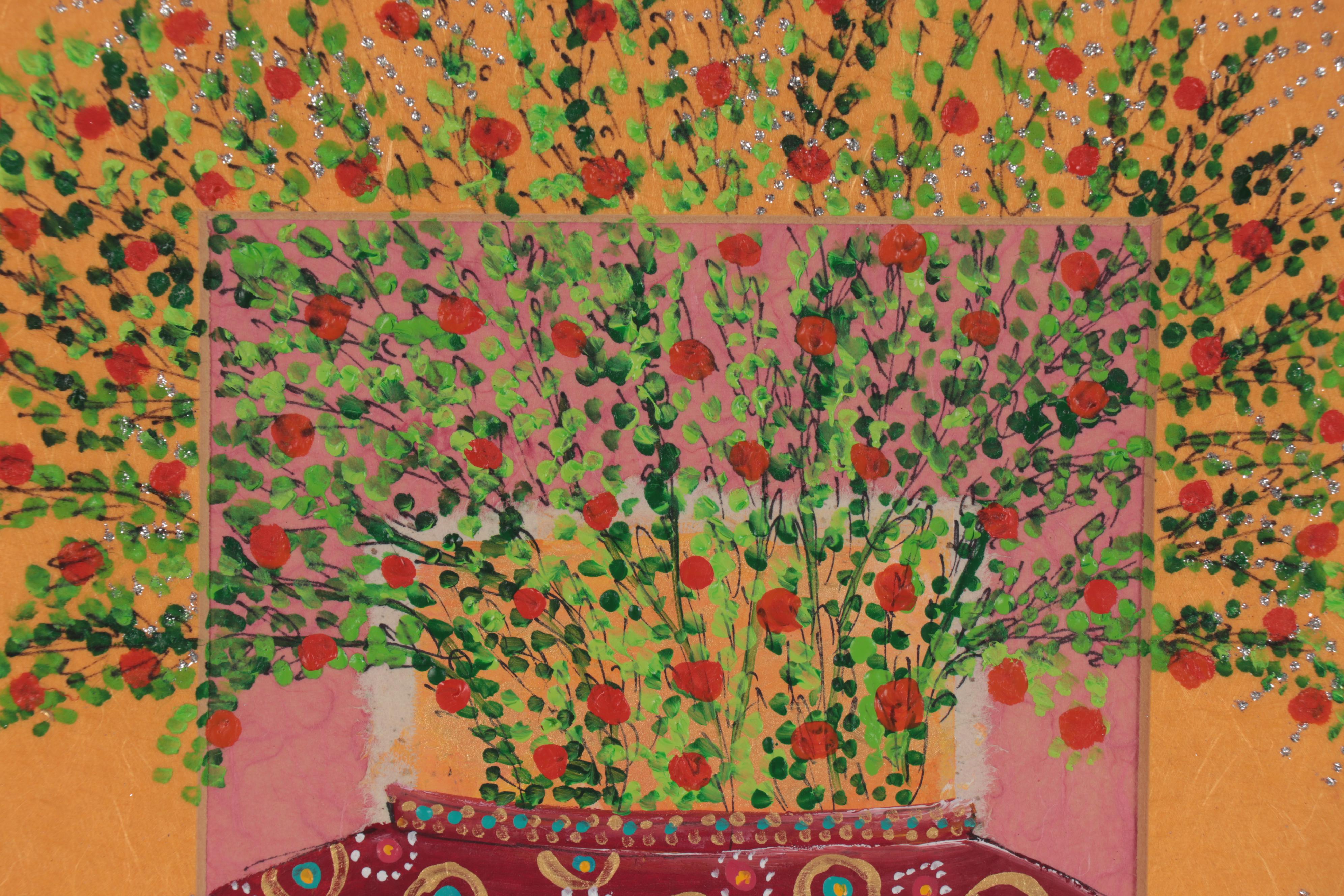 Mira Raman Mixed Media Painting of Flower Arrangement, Late 20th Century