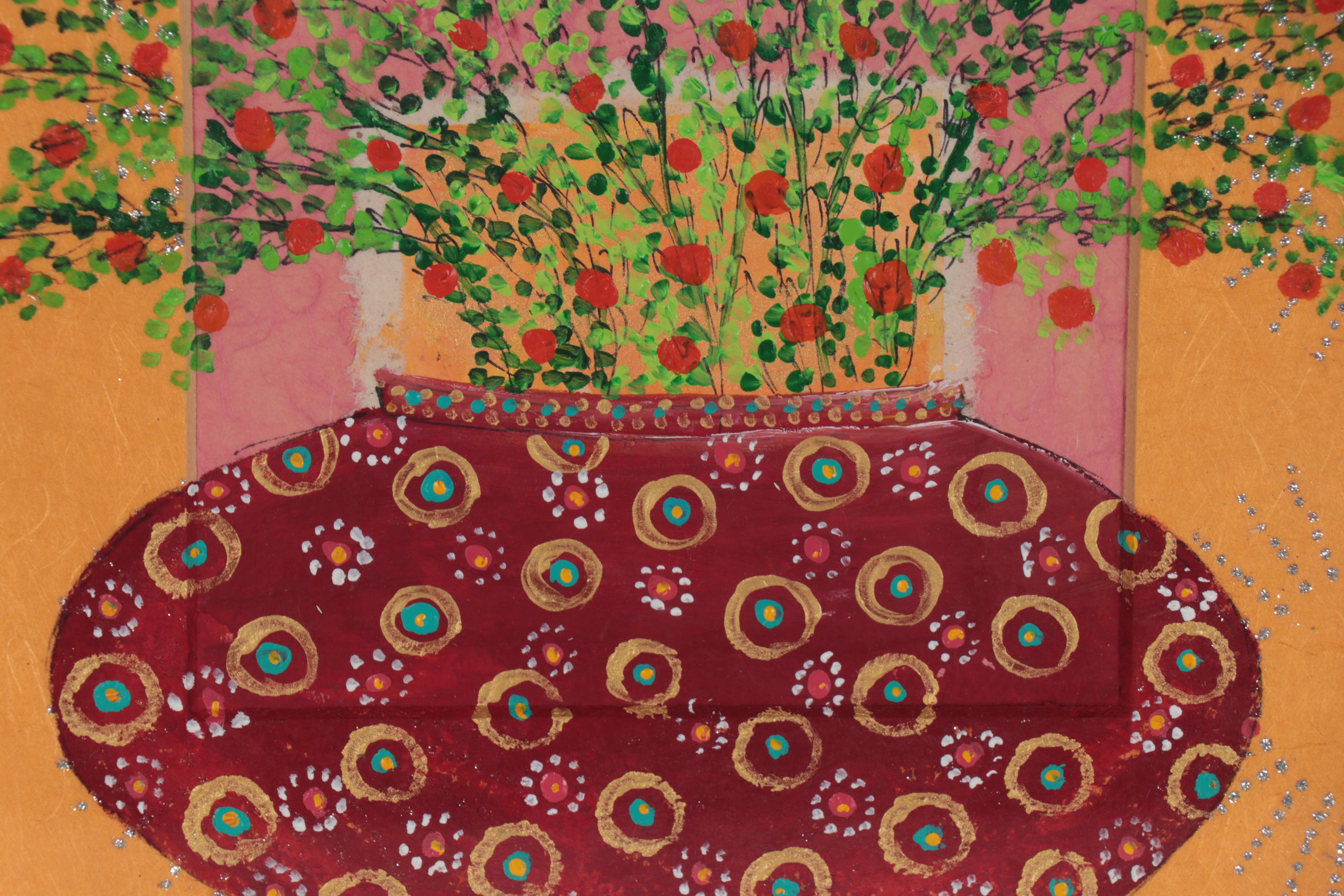 Mira Raman Mixed Media Painting of Flower Arrangement, Late 20th Century