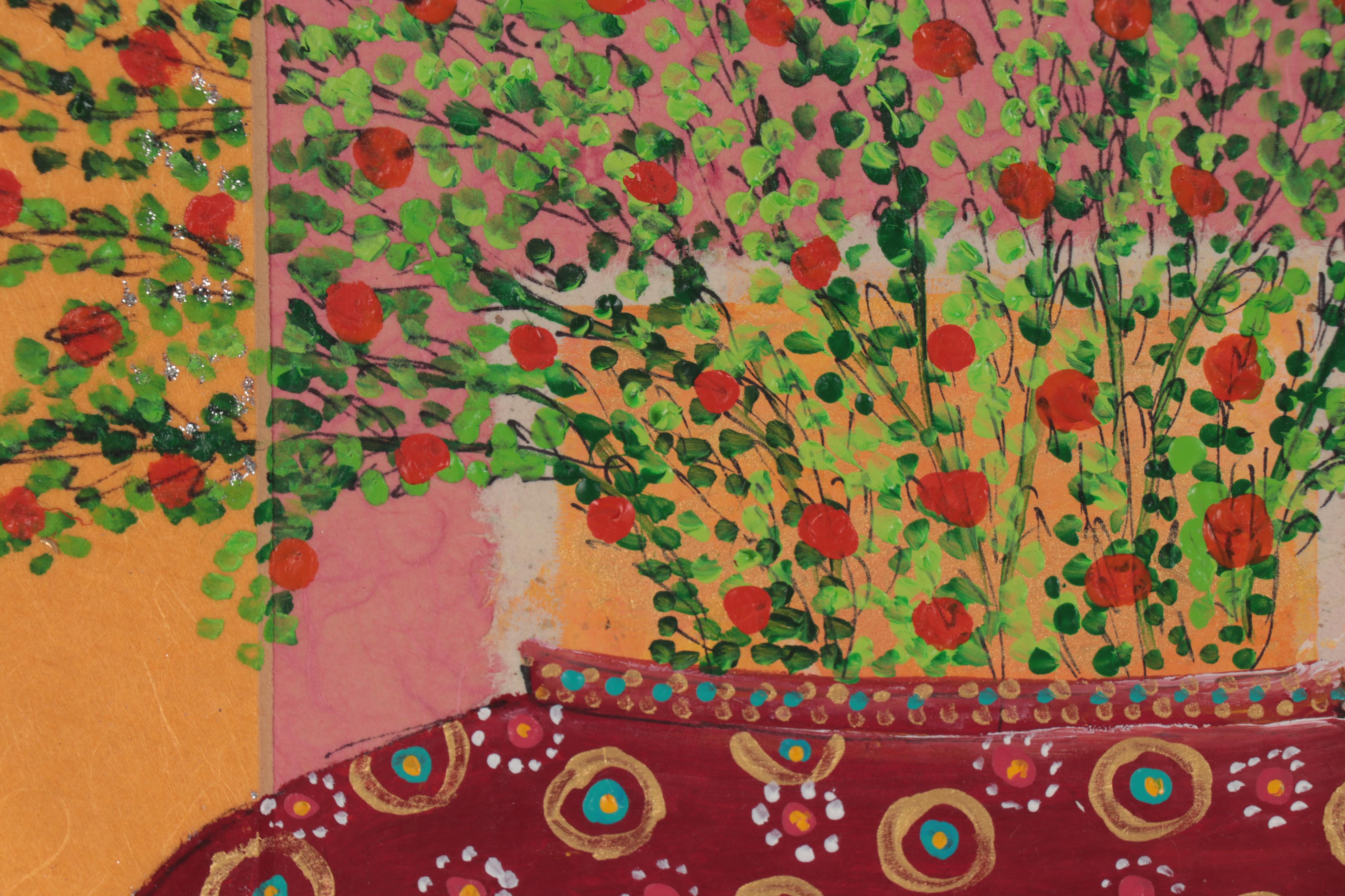 Mira Raman Mixed Media Painting of Flower Arrangement, Late 20th Century