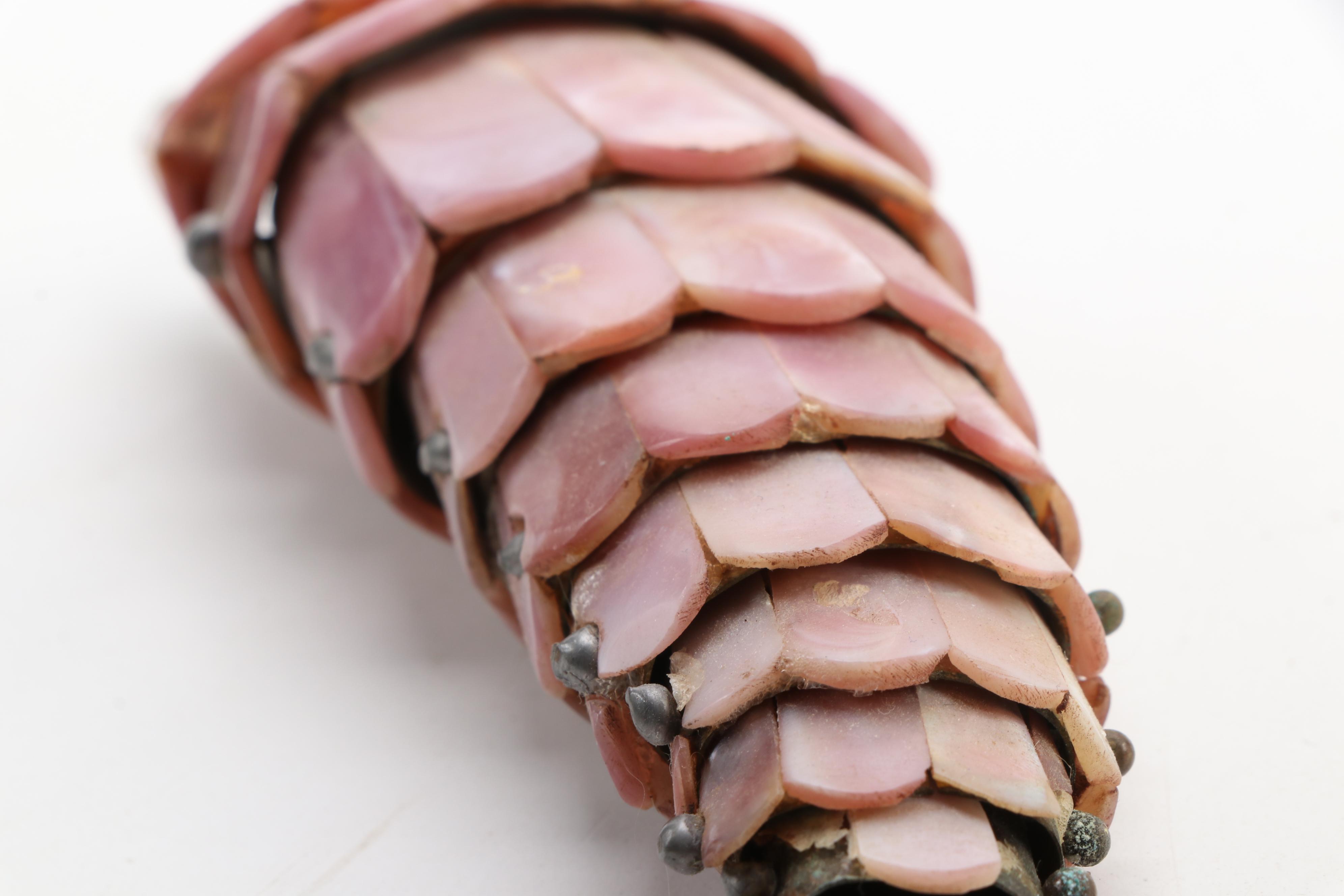 Mexican Pink Abalone Shell Articulated Fish Bottle Opener, Mid-20th Century