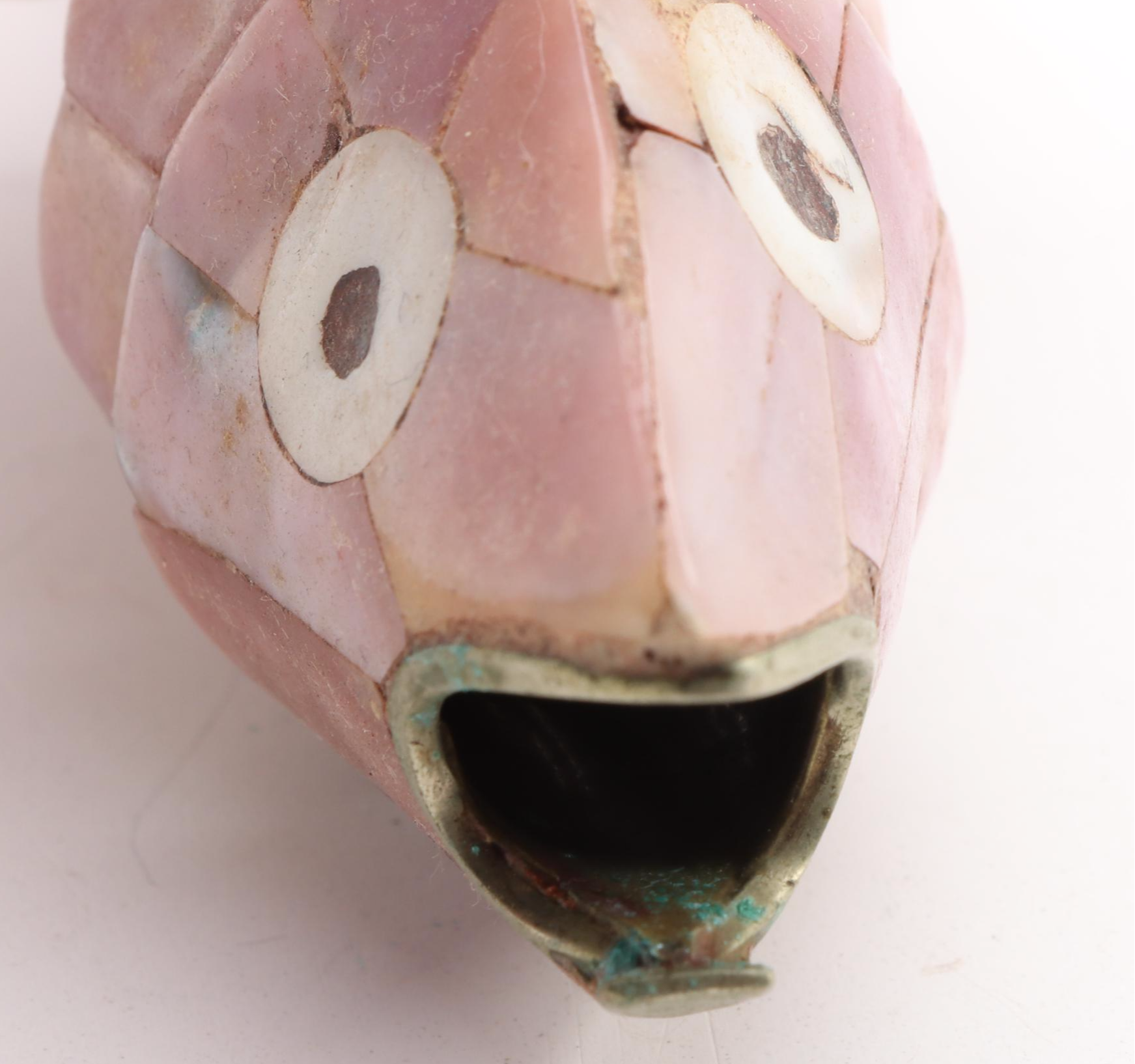 Mexican Pink Abalone Shell Articulated Fish Bottle Opener, Mid-20th Century