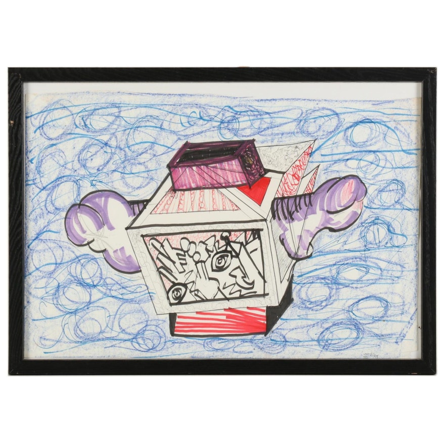 Mixed Media Drawing of Abstract Machine, 1998